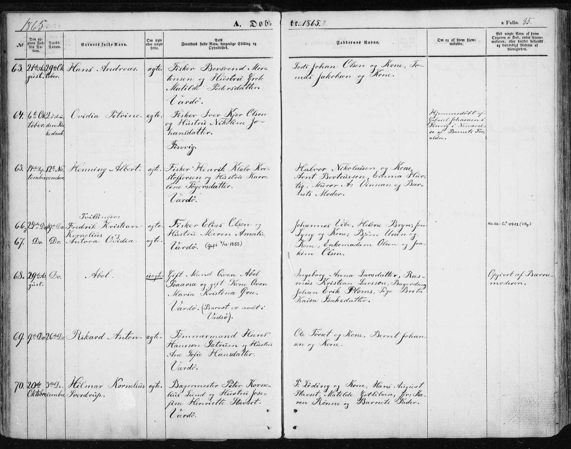 Vardø sokneprestkontor, SATØ/S-1332/H/Ha/L0004kirke: Parish register (official) no. 4, 1862-1871, p. 35