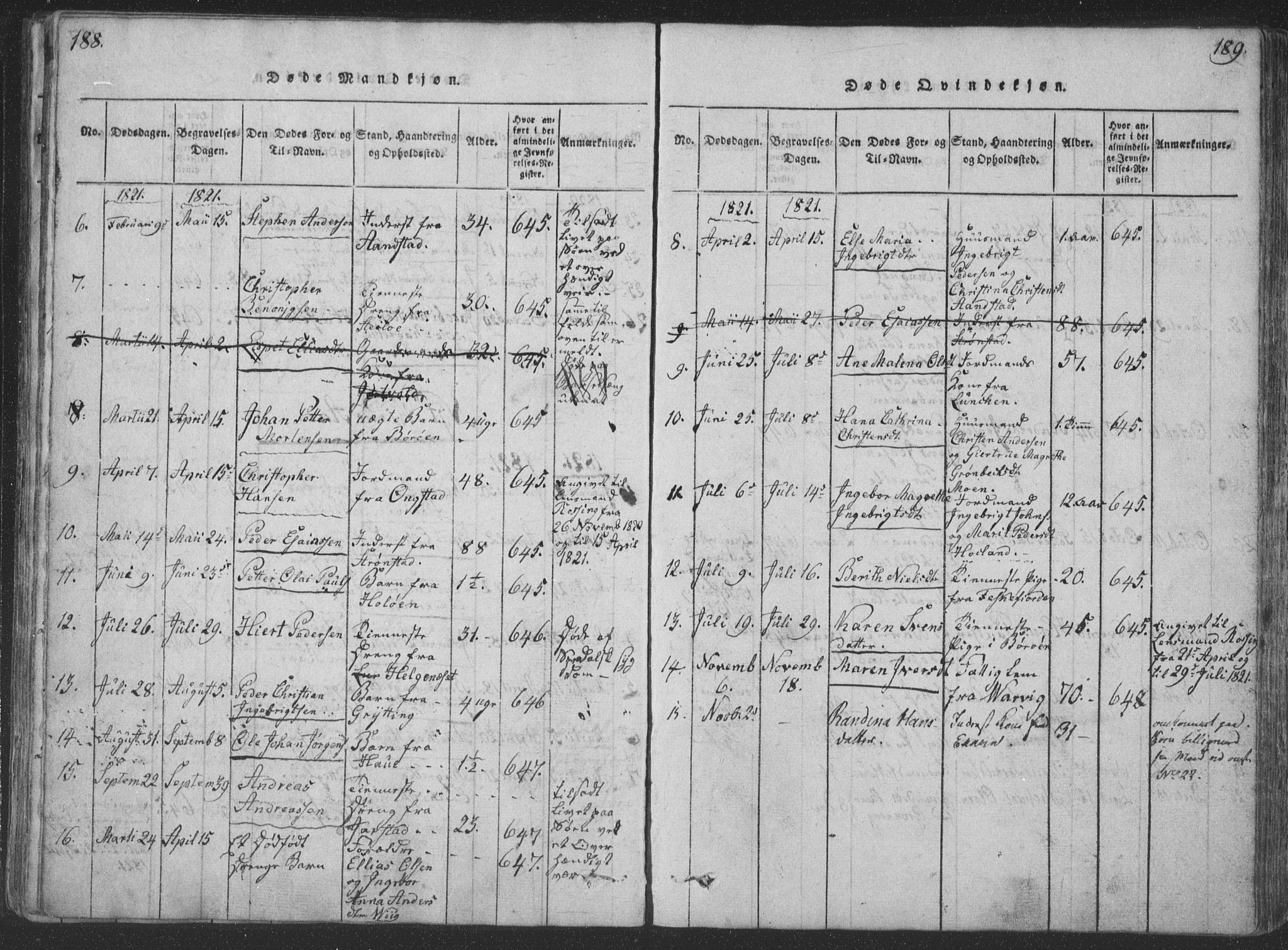 Ministerialprotokoller, klokkerbøker og fødselsregistre - Nordland, SAT/A-1459/888/L1262: Parish register (copy) no. 888C01, 1820-1836, p. 188-189