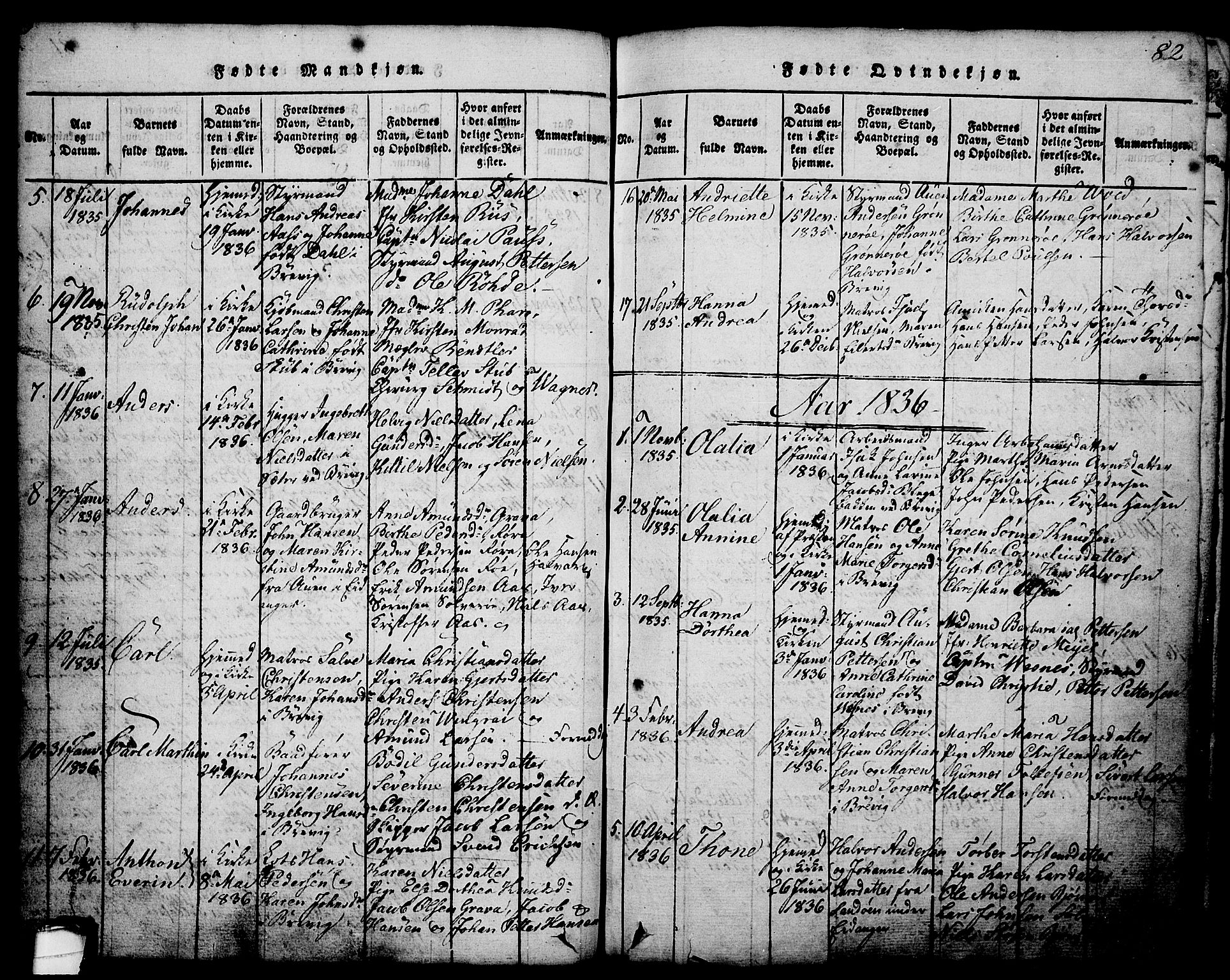 Brevik kirkebøker, SAKO/A-255/G/Ga/L0001: Parish register (copy) no. 1, 1814-1845, p. 82