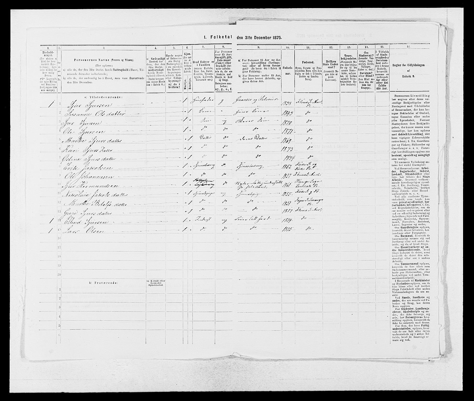 SAB, 1875 census for 1421P Aurland, 1875, p. 527