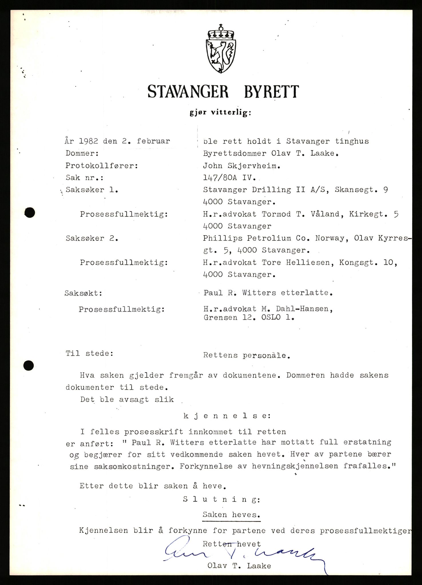 Stavanger byrett, SAST/A-100455/003/F/Fh/Fhb/L0039e: A IV sak nr 147, 1980, p. 299