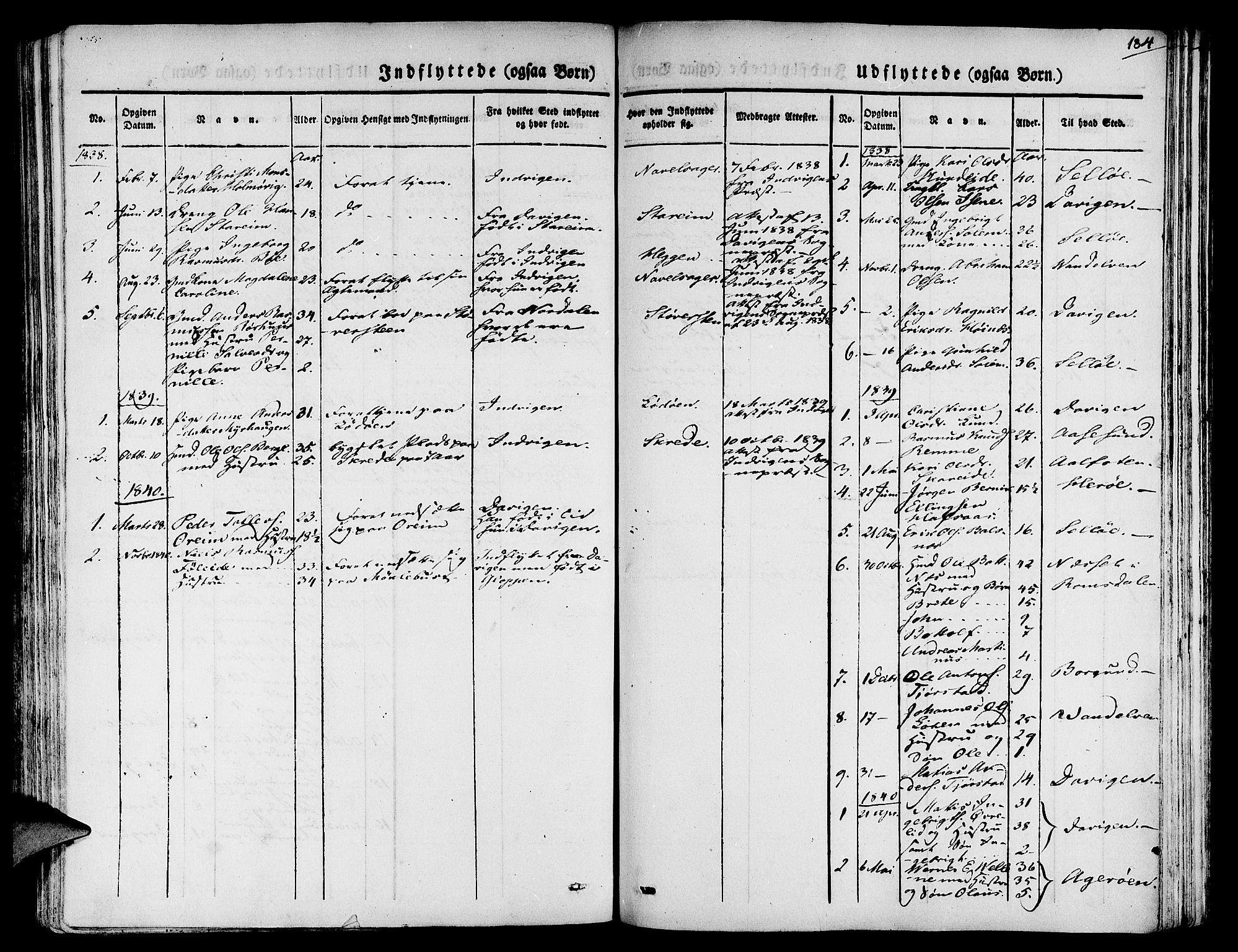 Eid sokneprestembete, AV/SAB-A-82301/H/Haa/Haaa/L0006: Parish register (official) no. A 6, 1831-1843, p. 184