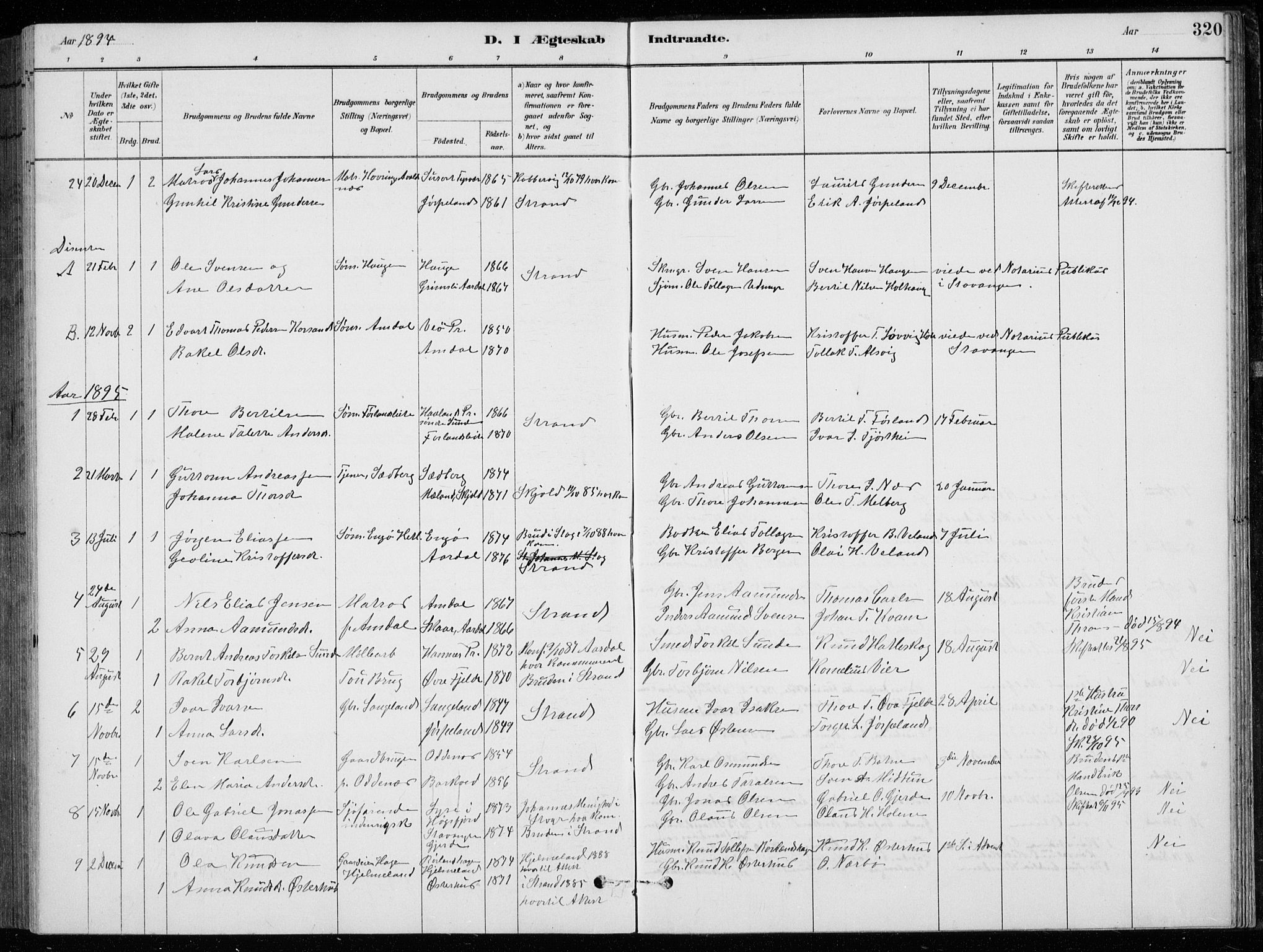 Strand sokneprestkontor, SAST/A-101828/H/Ha/Hab/L0004: Parish register (copy) no. B 4, 1878-1903, p. 320