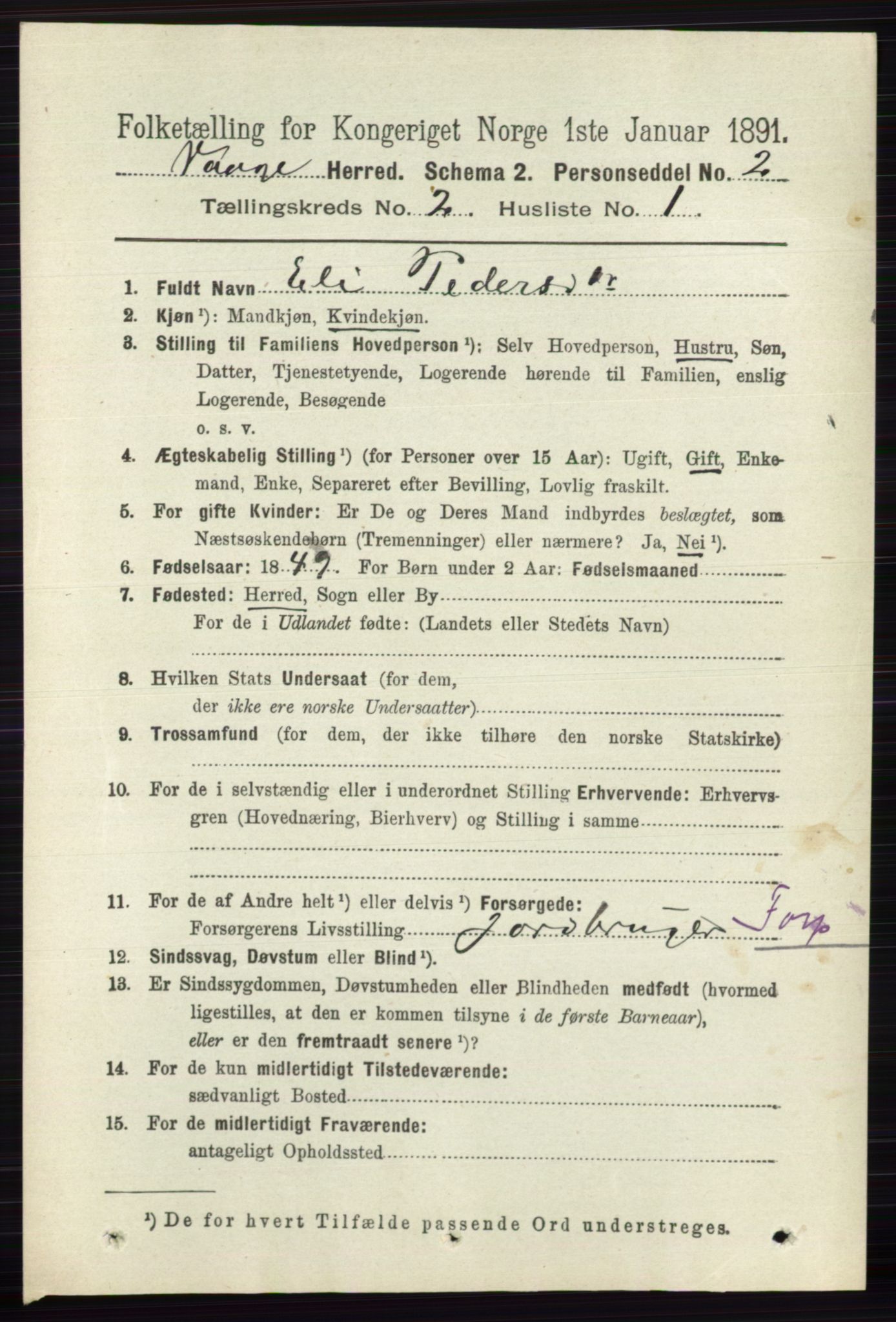 RA, 1891 census for 0515 Vågå, 1891, p. 1136