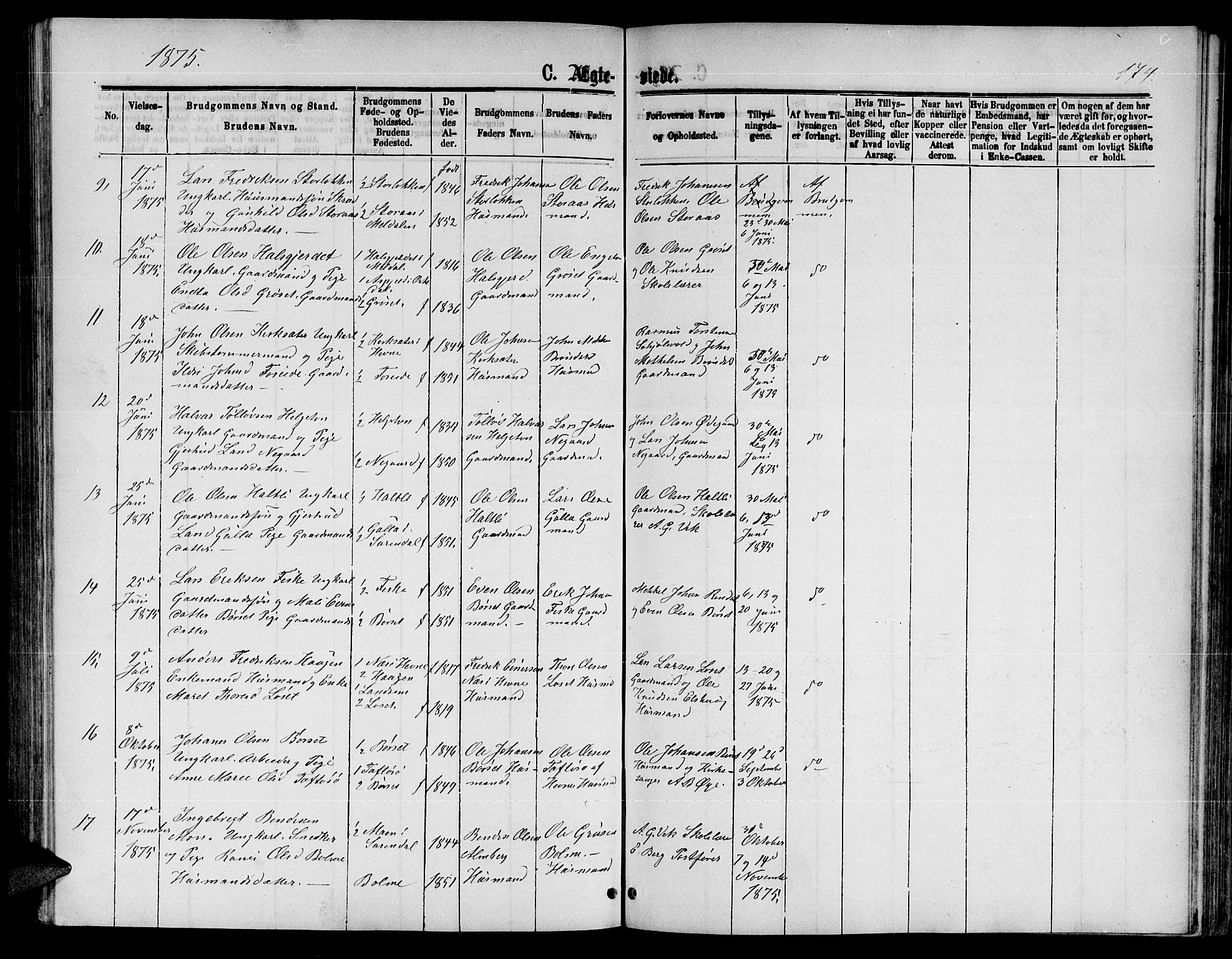 Ministerialprotokoller, klokkerbøker og fødselsregistre - Møre og Romsdal, AV/SAT-A-1454/598/L1076: Parish register (copy) no. 598C01, 1867-1878, p. 174