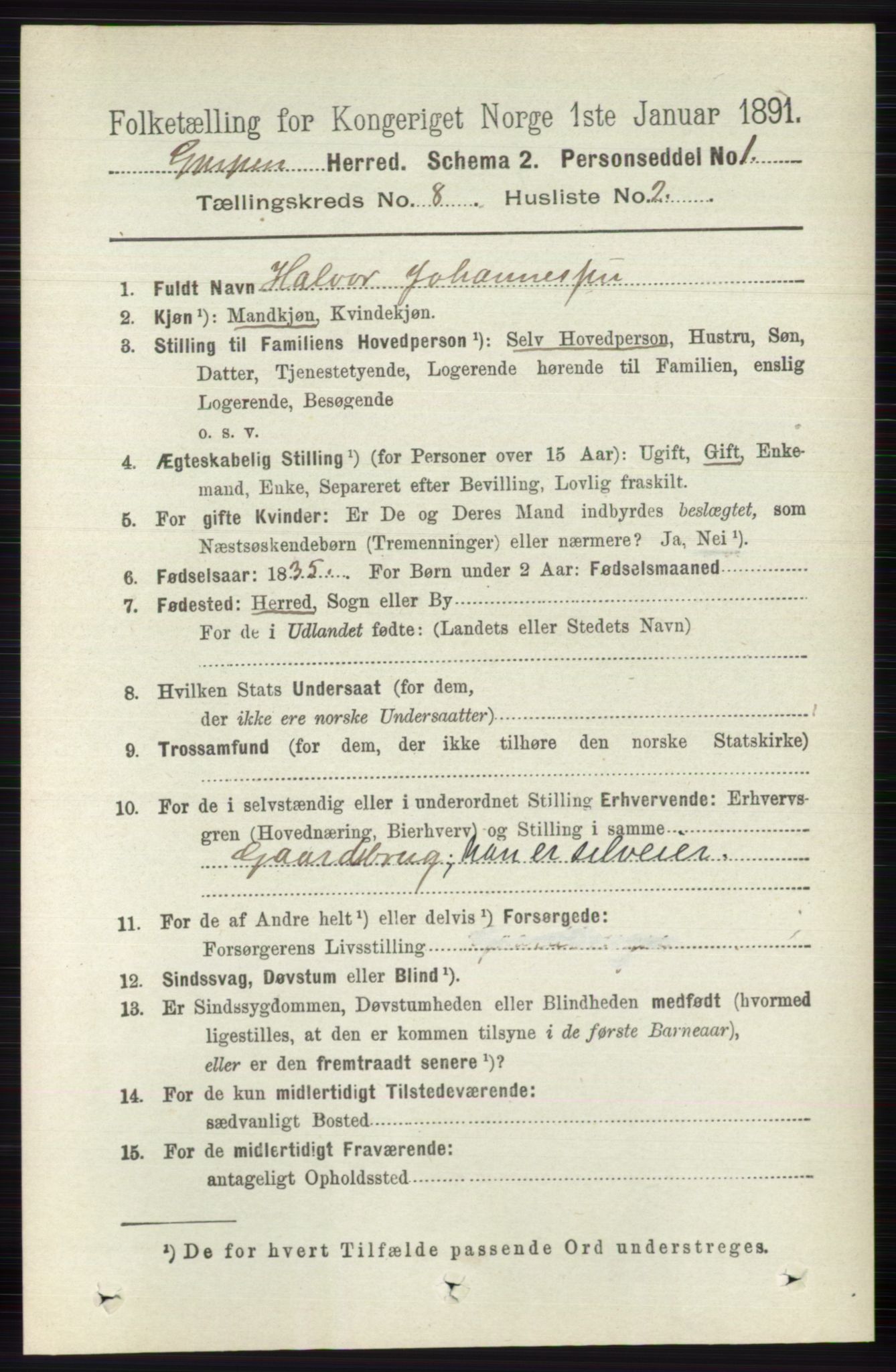 RA, 1891 census for 0812 Gjerpen, 1891, p. 4020