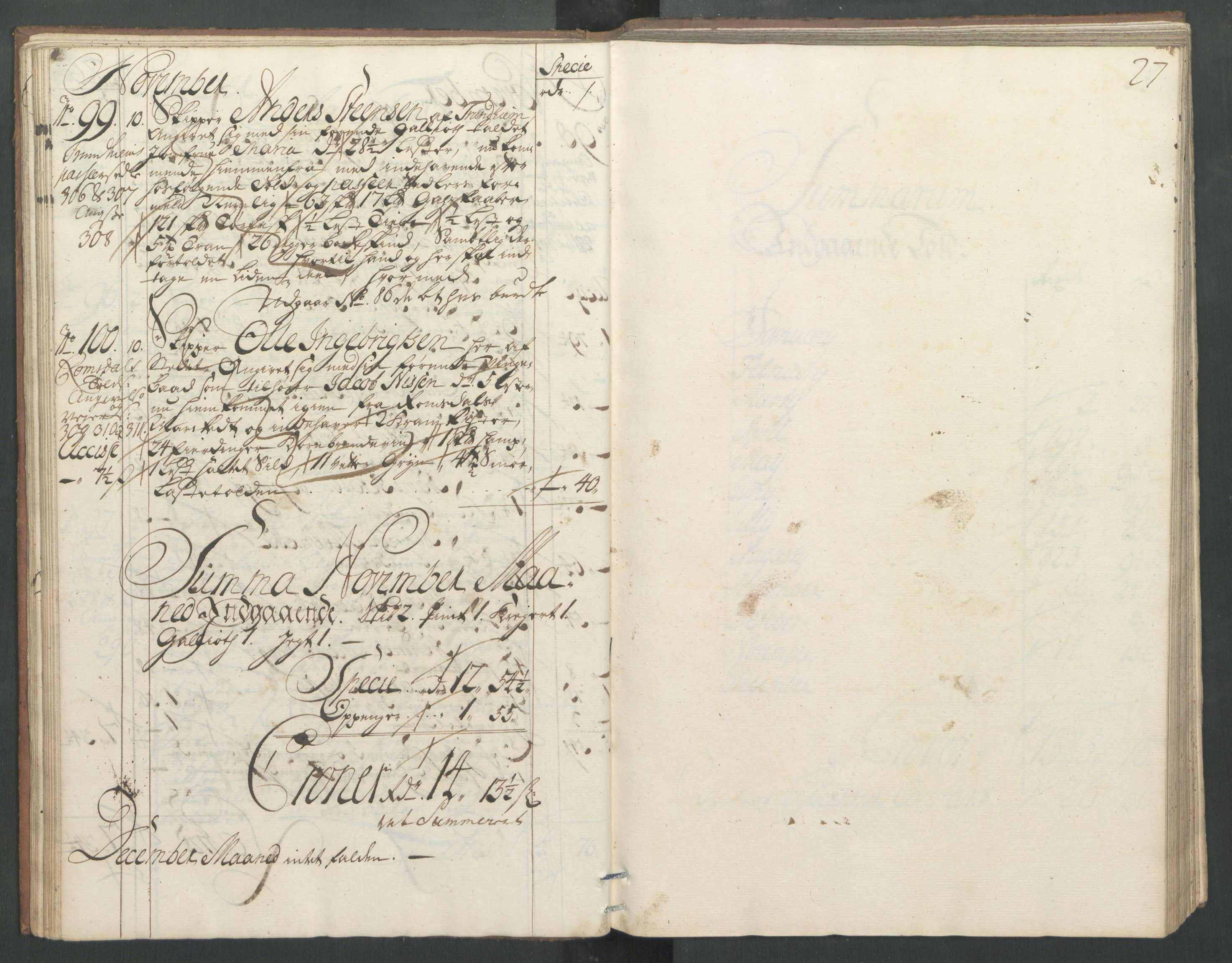 Generaltollkammeret, tollregnskaper, AV/RA-EA-5490/R32/L0004/0001: Tollregnskaper Kristiansund / Hovedtollbok, 1731, p. 26b-27a