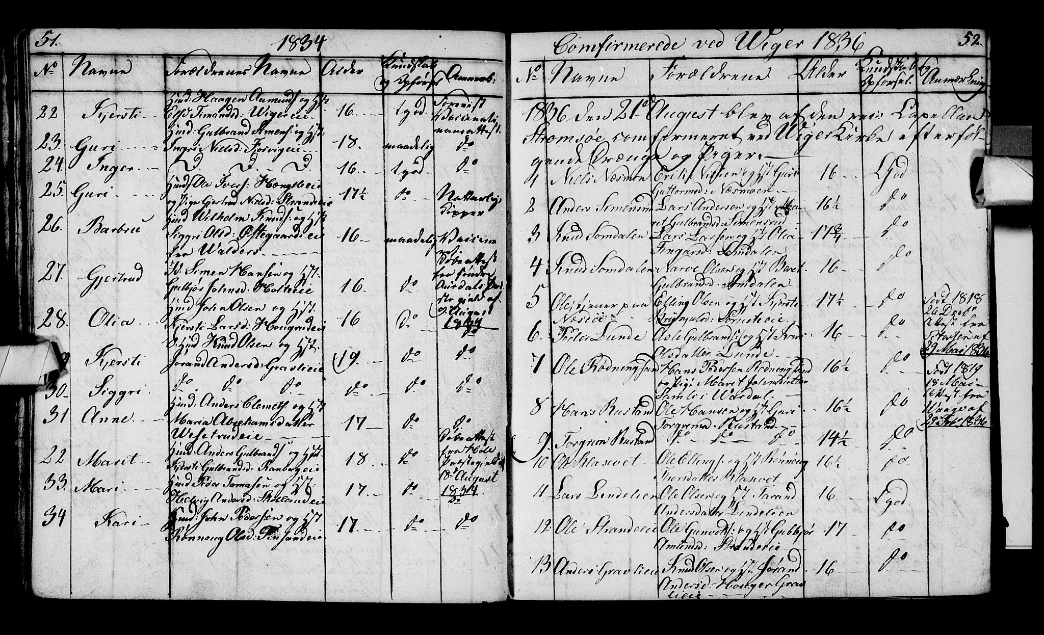 Ådal kirkebøker, AV/SAKO-A-248/G/Ga/L0001: Parish register (copy) no. I 1, 1832-1840, p. 51-52