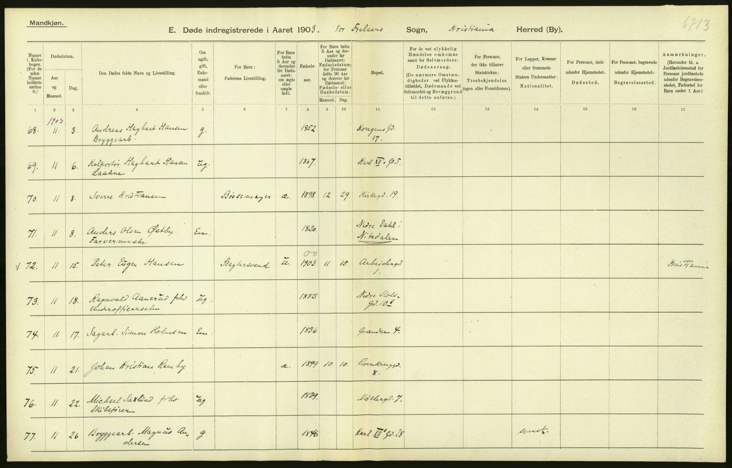 Statistisk sentralbyrå, Sosiodemografiske emner, Befolkning, AV/RA-S-2228/D/Df/Dfa/Dfaa/L0004: Kristiania: Gifte, døde, 1903, p. 116