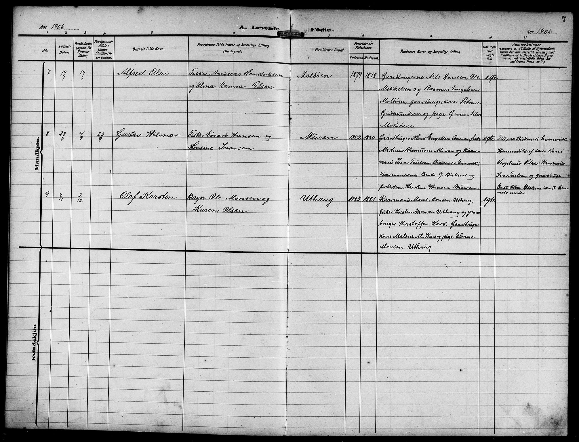 Lindås Sokneprestembete, SAB/A-76701/H/Hab: Parish register (copy) no. D 3, 1906-1917, p. 7