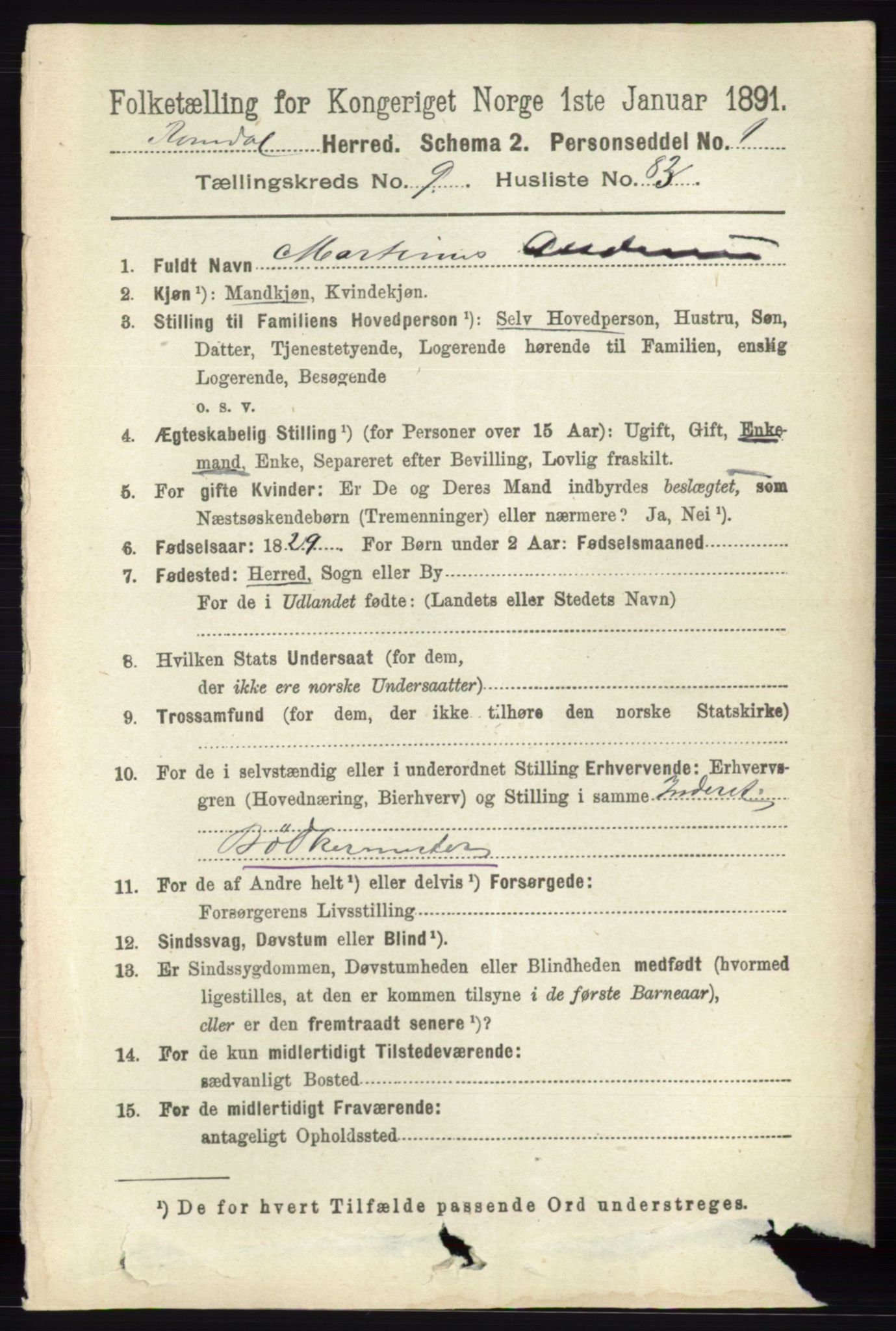 RA, 1891 census for 0416 Romedal, 1891, p. 4719