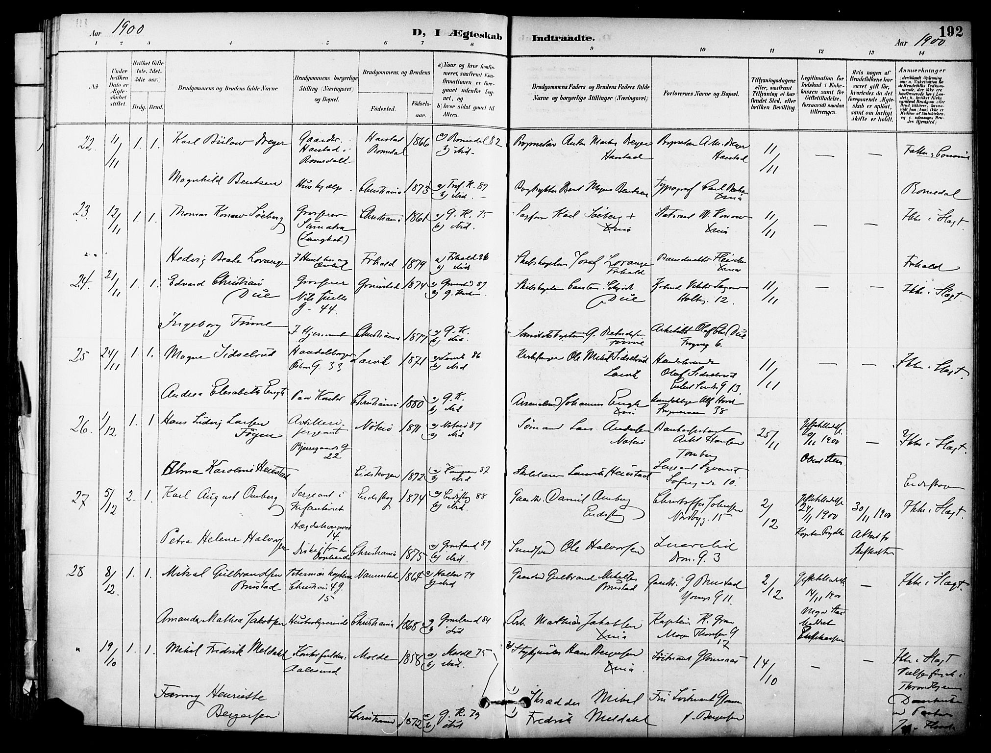 Garnisonsmenigheten Kirkebøker, SAO/A-10846/F/Fa/L0013: Parish register (official) no. 13, 1894-1904, p. 192