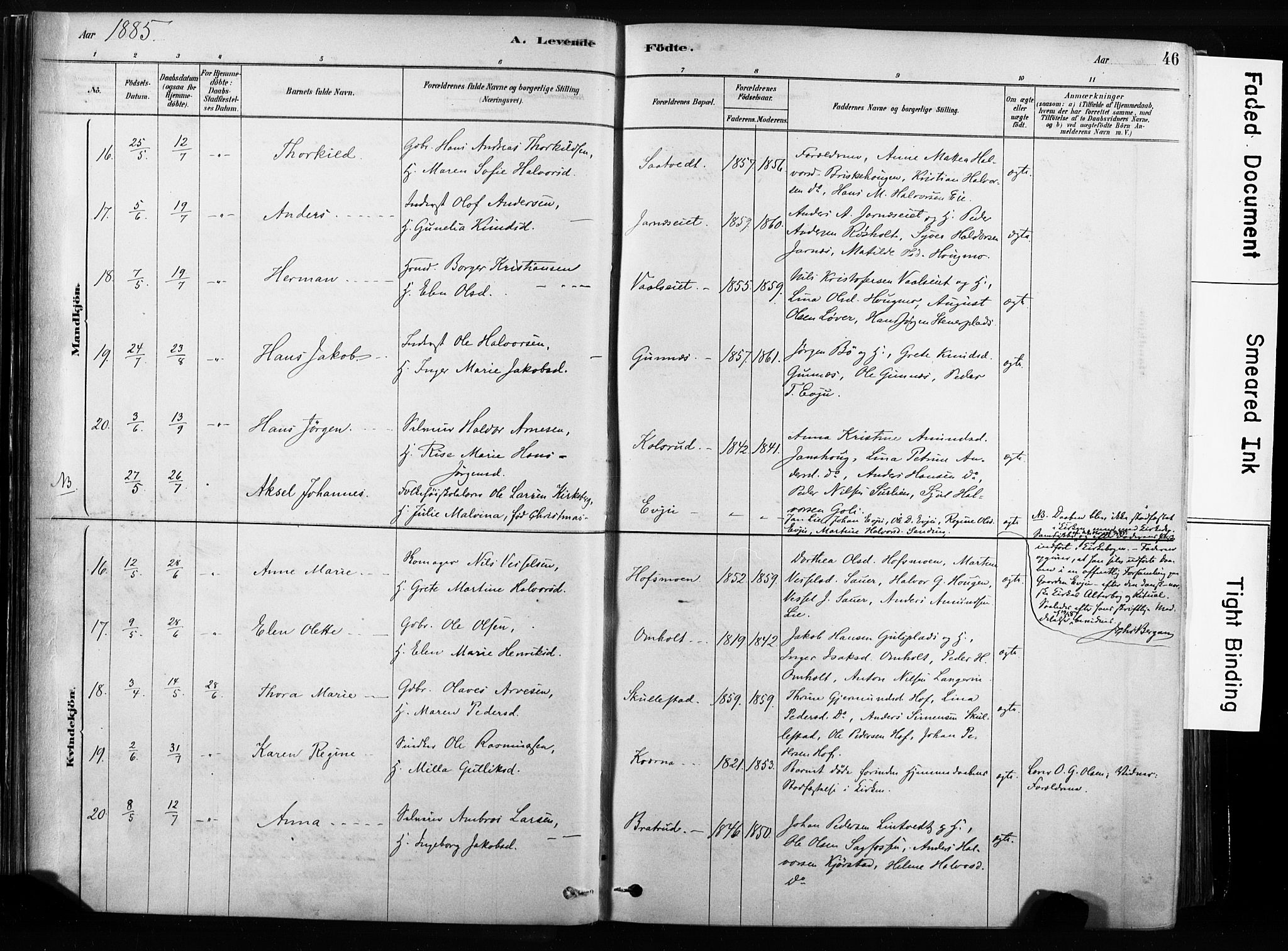 Sandsvær kirkebøker, AV/SAKO-A-244/F/Fb/L0001: Parish register (official) no. II 1, 1878-1906, p. 46