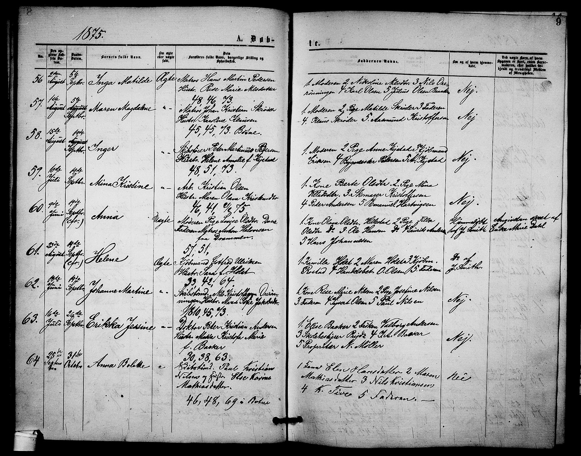 Holmestrand kirkebøker, AV/SAKO-A-346/G/Ga/L0004: Parish register (copy) no. 4, 1874-1888, p. 9