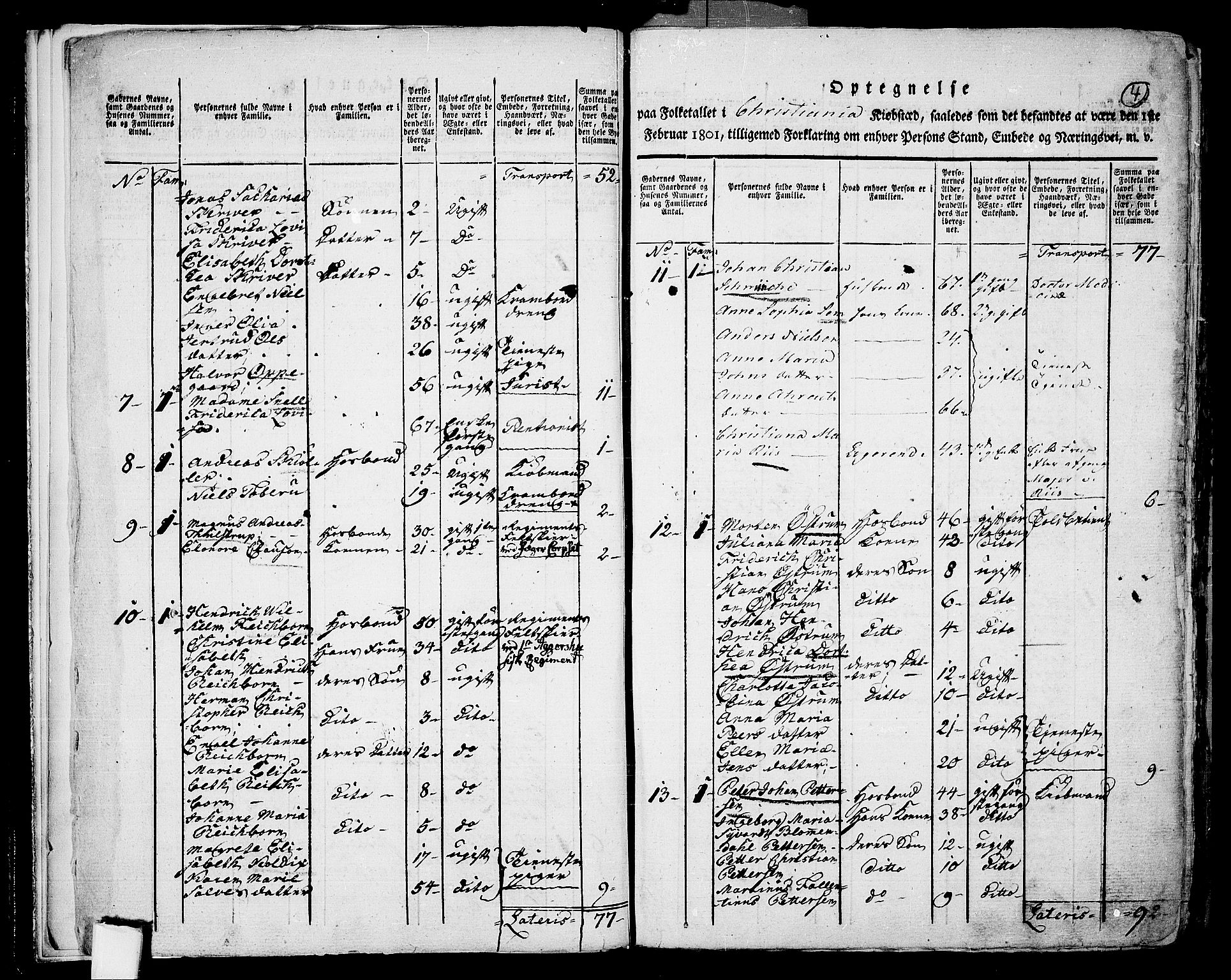 RA, 1801 census for 0301 Kristiania, 1801, p. 3b-4a