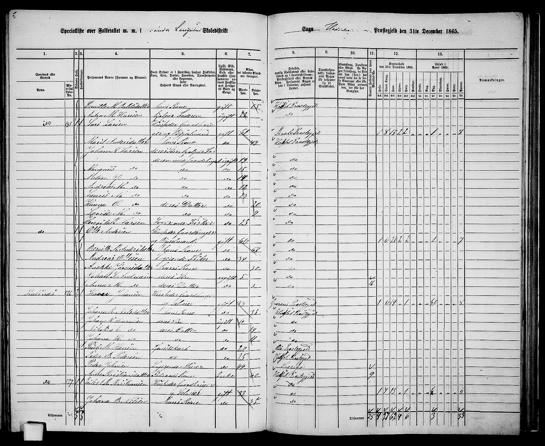 RA, 1865 census for Hadsel, 1865, p. 147