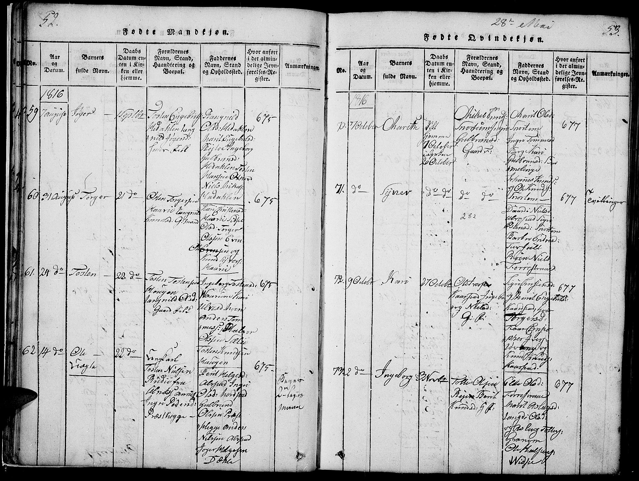 Slidre prestekontor, AV/SAH-PREST-134/H/Ha/Haa/L0002: Parish register (official) no. 2, 1814-1830, p. 52-53