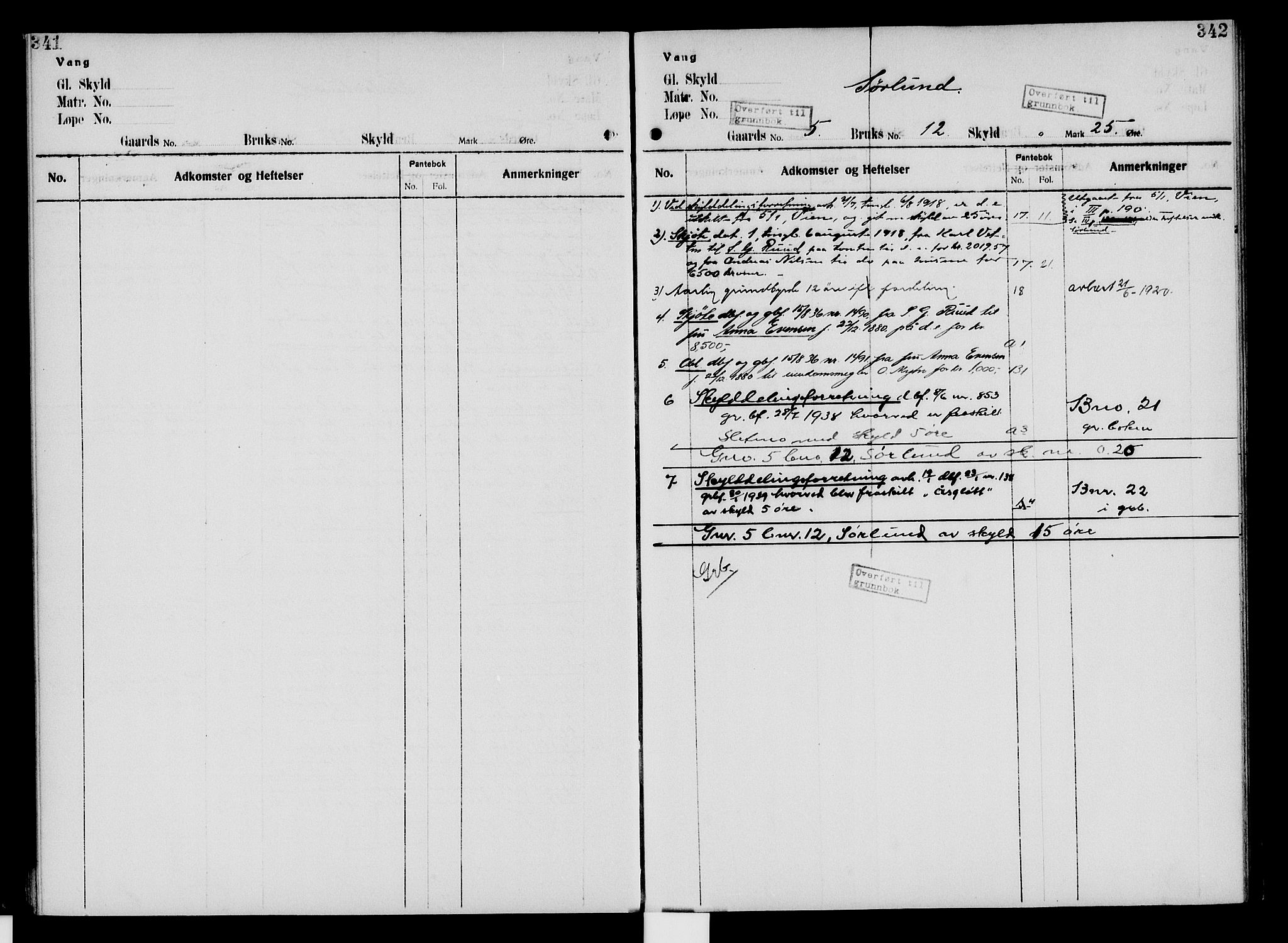 Nord-Hedmark sorenskriveri, SAH/TING-012/H/Ha/Had/Hade/L0005: Mortgage register no. 4.5, 1916-1940, p. 341-342