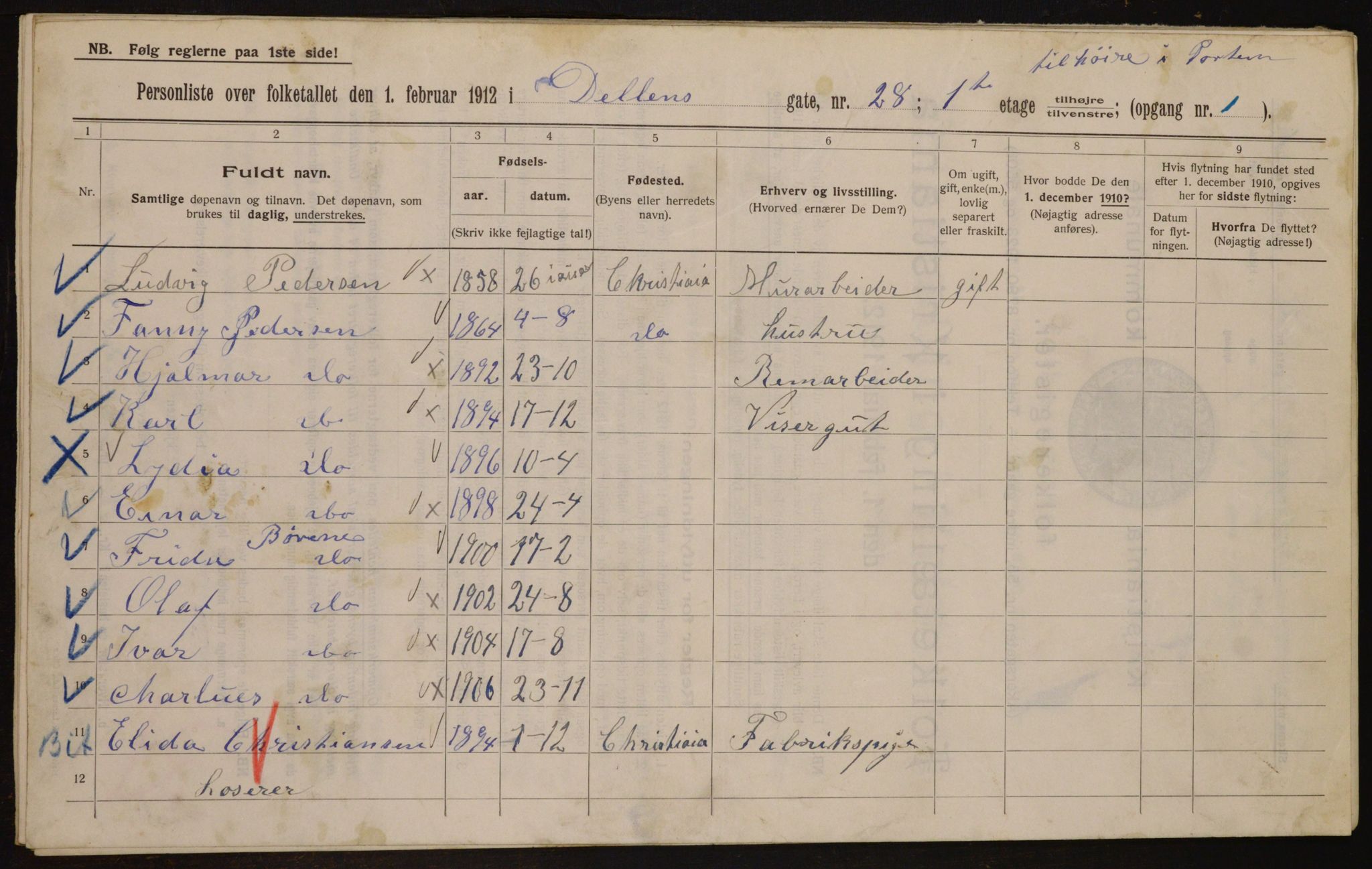 OBA, Municipal Census 1912 for Kristiania, 1912, p. 17478