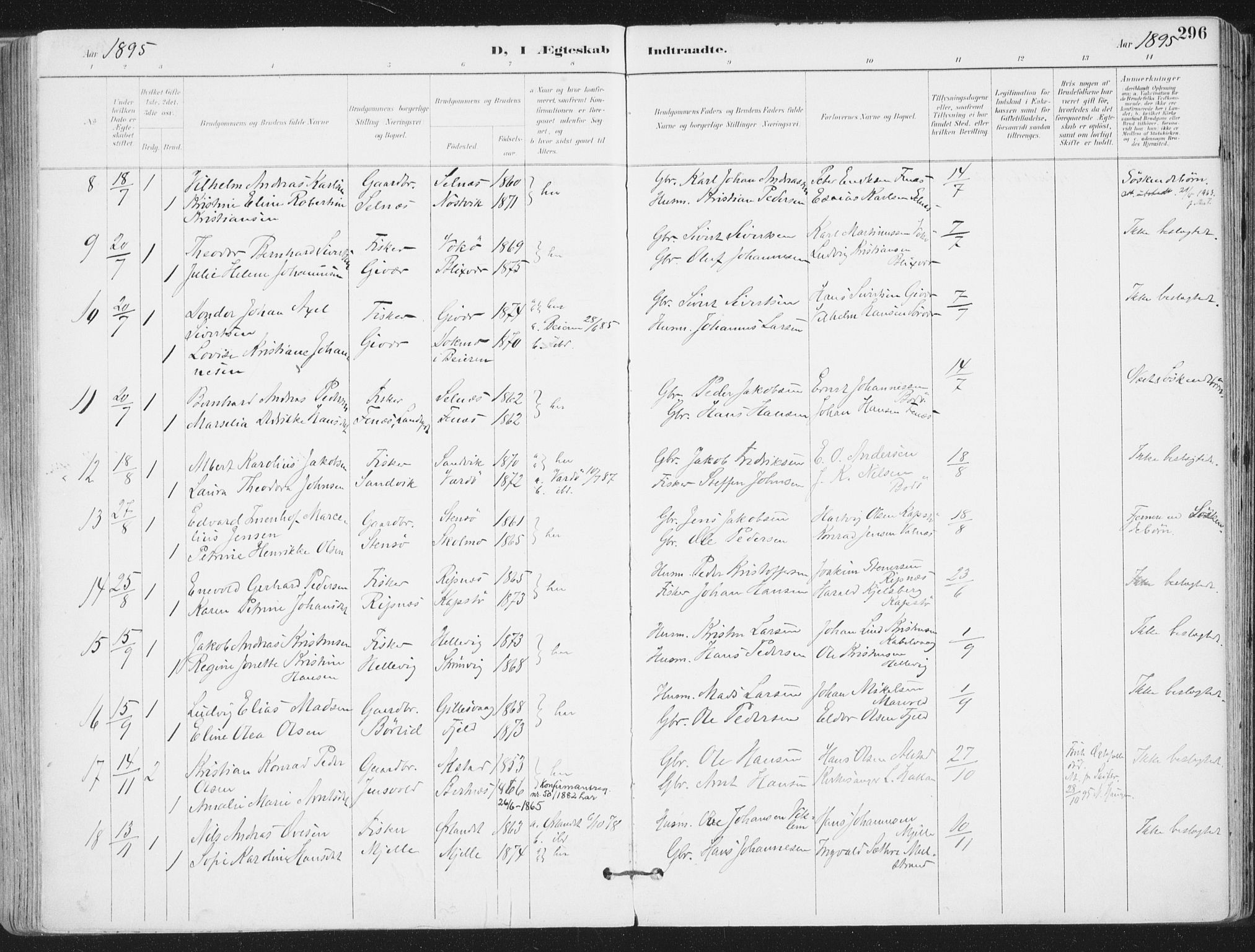 Ministerialprotokoller, klokkerbøker og fødselsregistre - Nordland, AV/SAT-A-1459/802/L0055: Parish register (official) no. 802A02, 1894-1915, p. 296