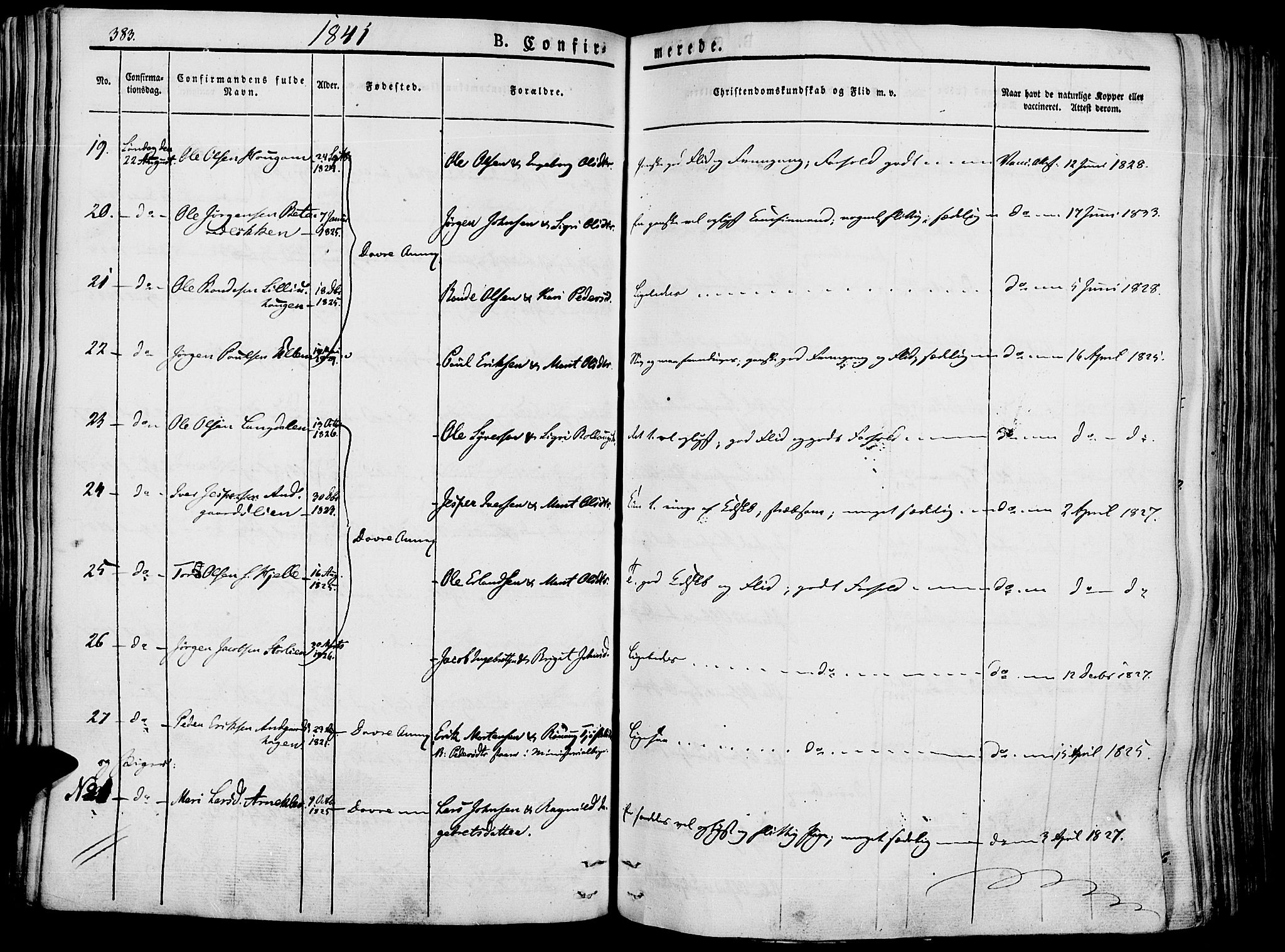 Lesja prestekontor, AV/SAH-PREST-068/H/Ha/Haa/L0005: Parish register (official) no. 5, 1830-1842, p. 383