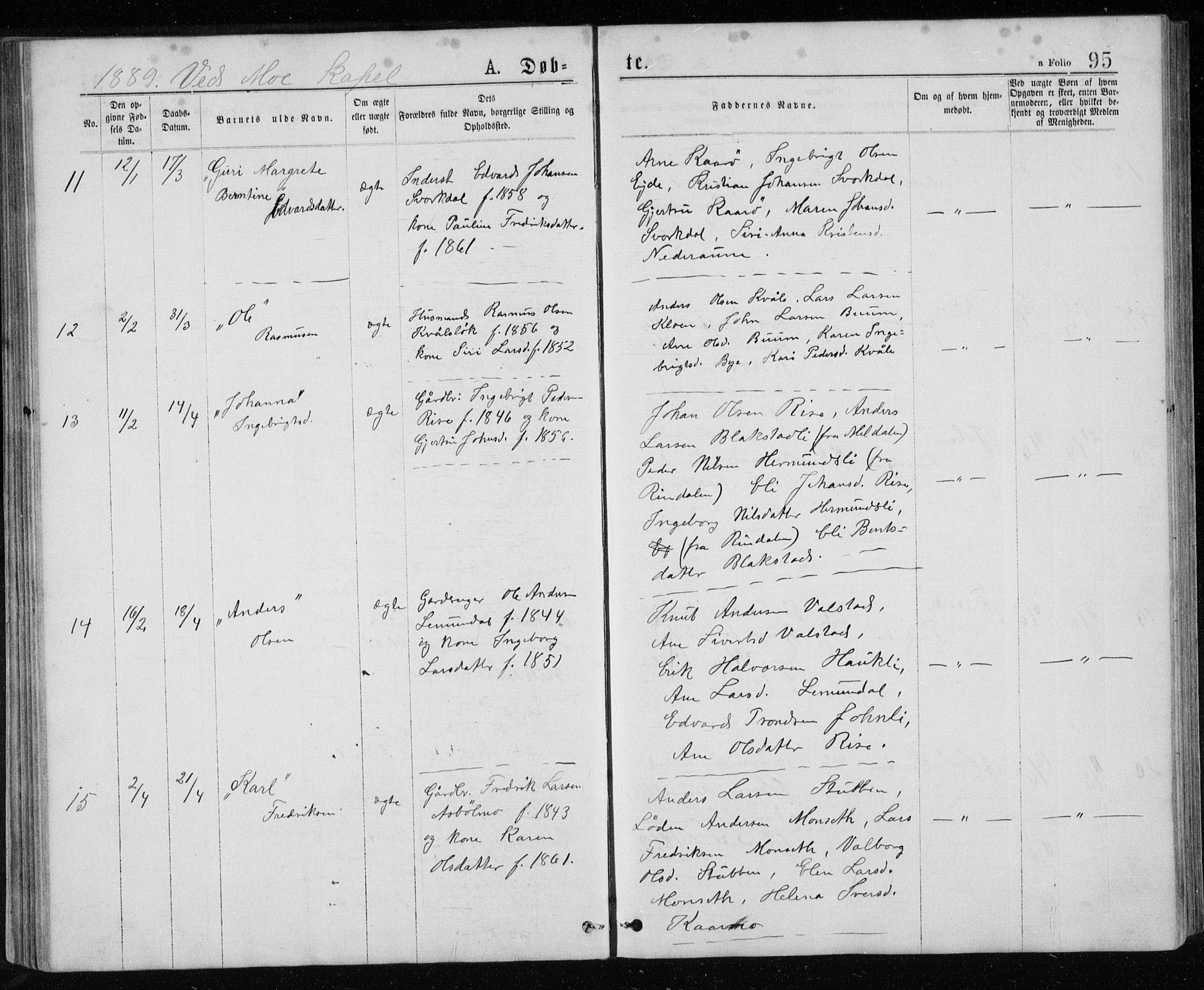 Ministerialprotokoller, klokkerbøker og fødselsregistre - Sør-Trøndelag, AV/SAT-A-1456/671/L0843: Parish register (copy) no. 671C02, 1873-1892, p. 95