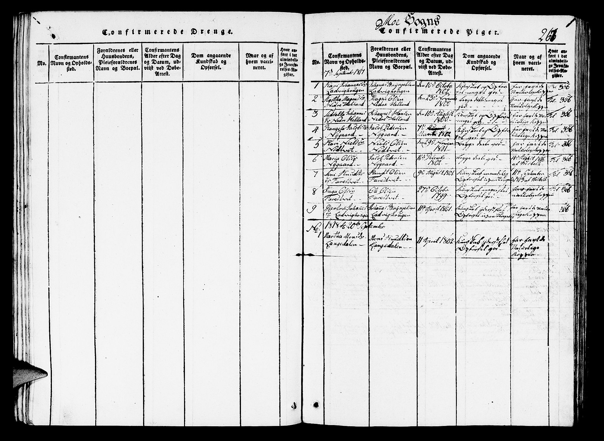 Hosanger sokneprestembete, SAB/A-75801/H/Hab: Parish register (copy) no. A 1 /3, 1816-1825, p. 267