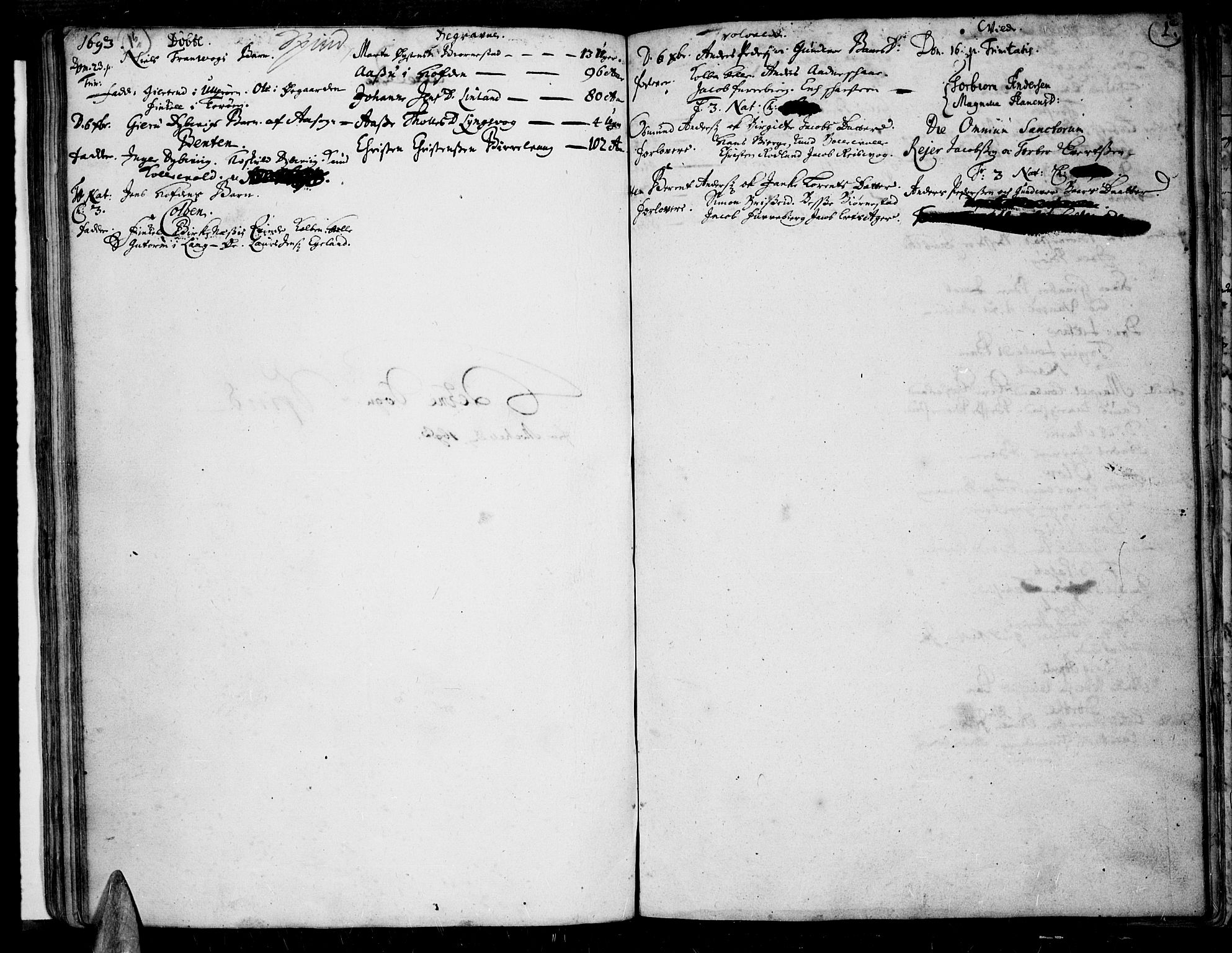 Lista sokneprestkontor, SAK/1111-0027/F/Fa/L0001: Parish register (official) no. A 1 /3, 1693-1714, p. 1b