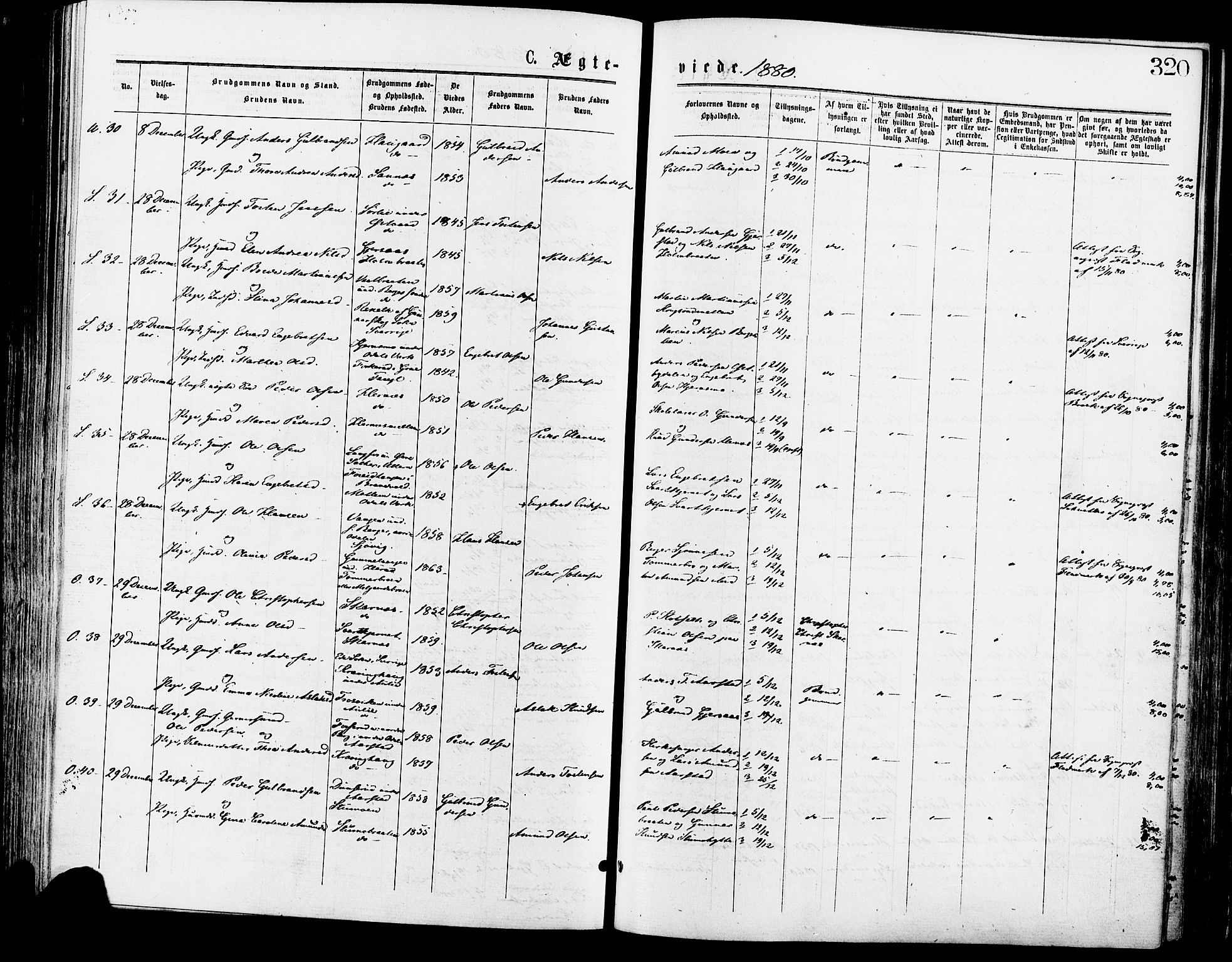 Sør-Odal prestekontor, AV/SAH-PREST-030/H/Ha/Haa/L0005: Parish register (official) no. 5, 1876-1885, p. 320