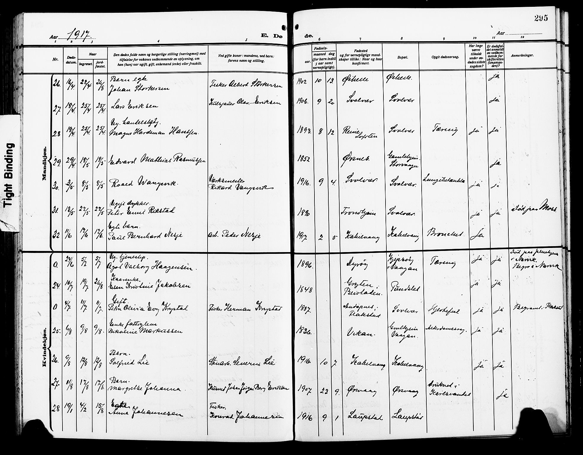 Ministerialprotokoller, klokkerbøker og fødselsregistre - Nordland, AV/SAT-A-1459/874/L1080: Parish register (copy) no. 874C09, 1915-1925, p. 295