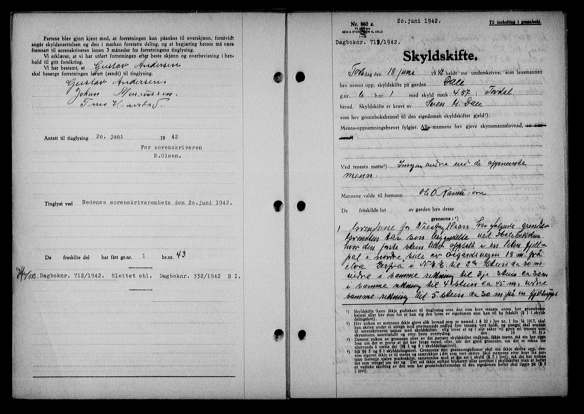 Nedenes sorenskriveri, SAK/1221-0006/G/Gb/Gba/L0049: Mortgage book no. A-III, 1941-1942, Diary no: : 712/1942