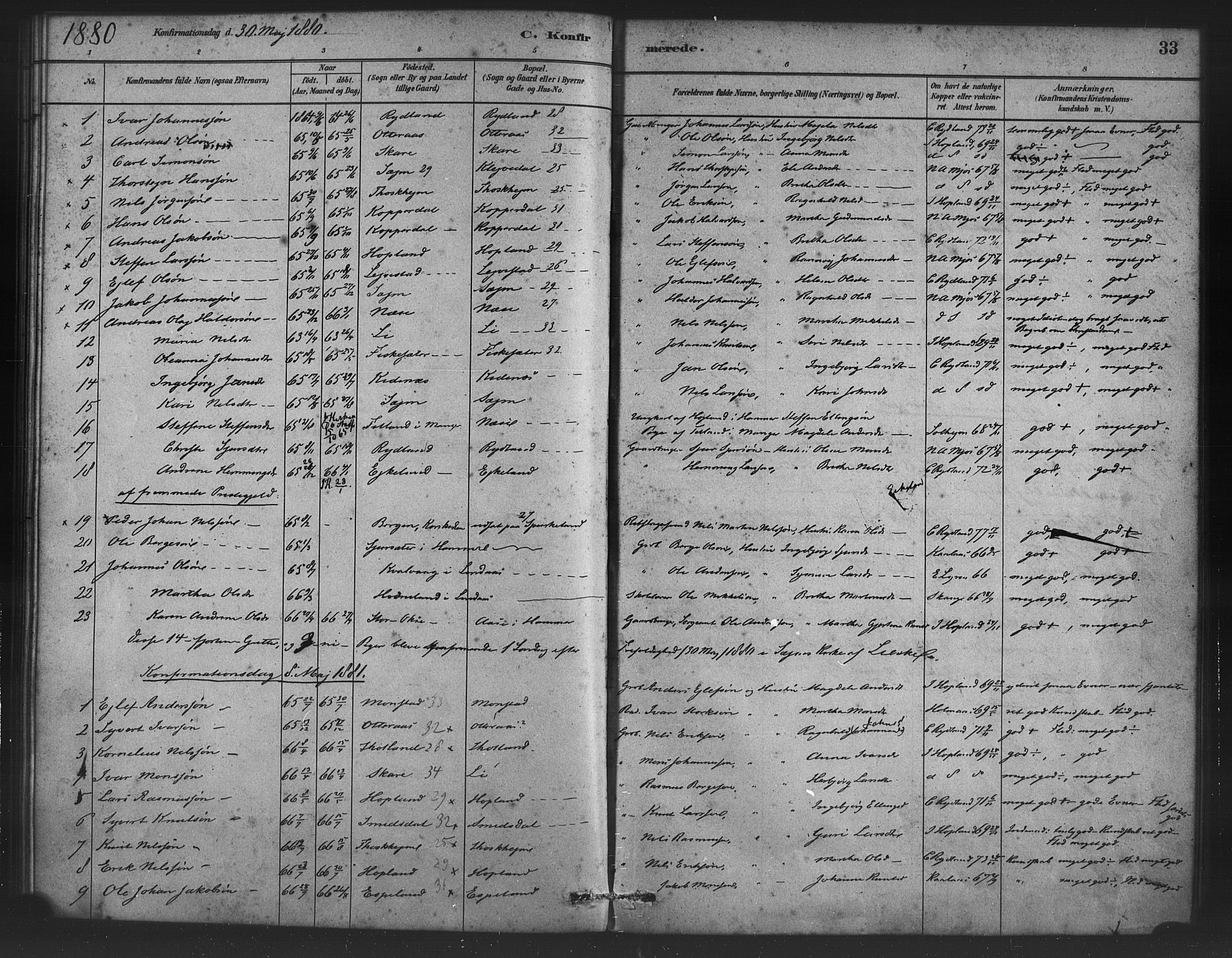 Alversund Sokneprestembete, AV/SAB-A-73901/H/Ha/Haa/Haad/L0001: Parish register (official) no. D 1, 1880-1898, p. 33