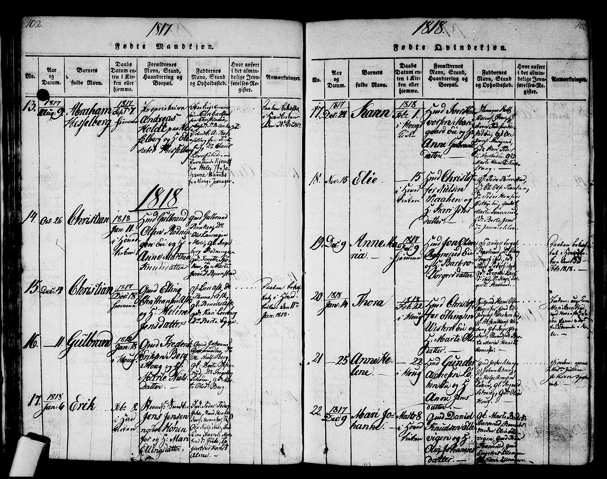 Norderhov kirkebøker, AV/SAKO-A-237/G/Ga/L0002: Parish register (copy) no. I 2, 1814-1867, p. 102-103