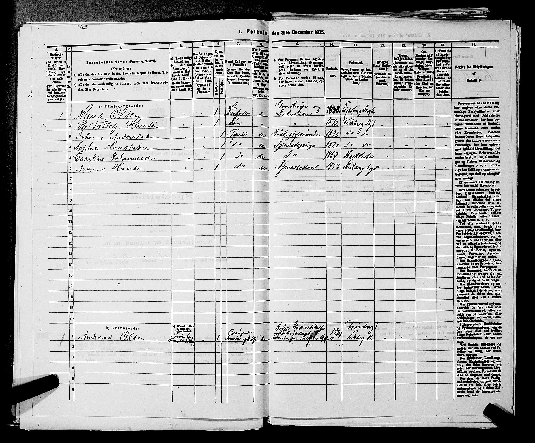 RA, 1875 census for 0125P Eidsberg, 1875, p. 706