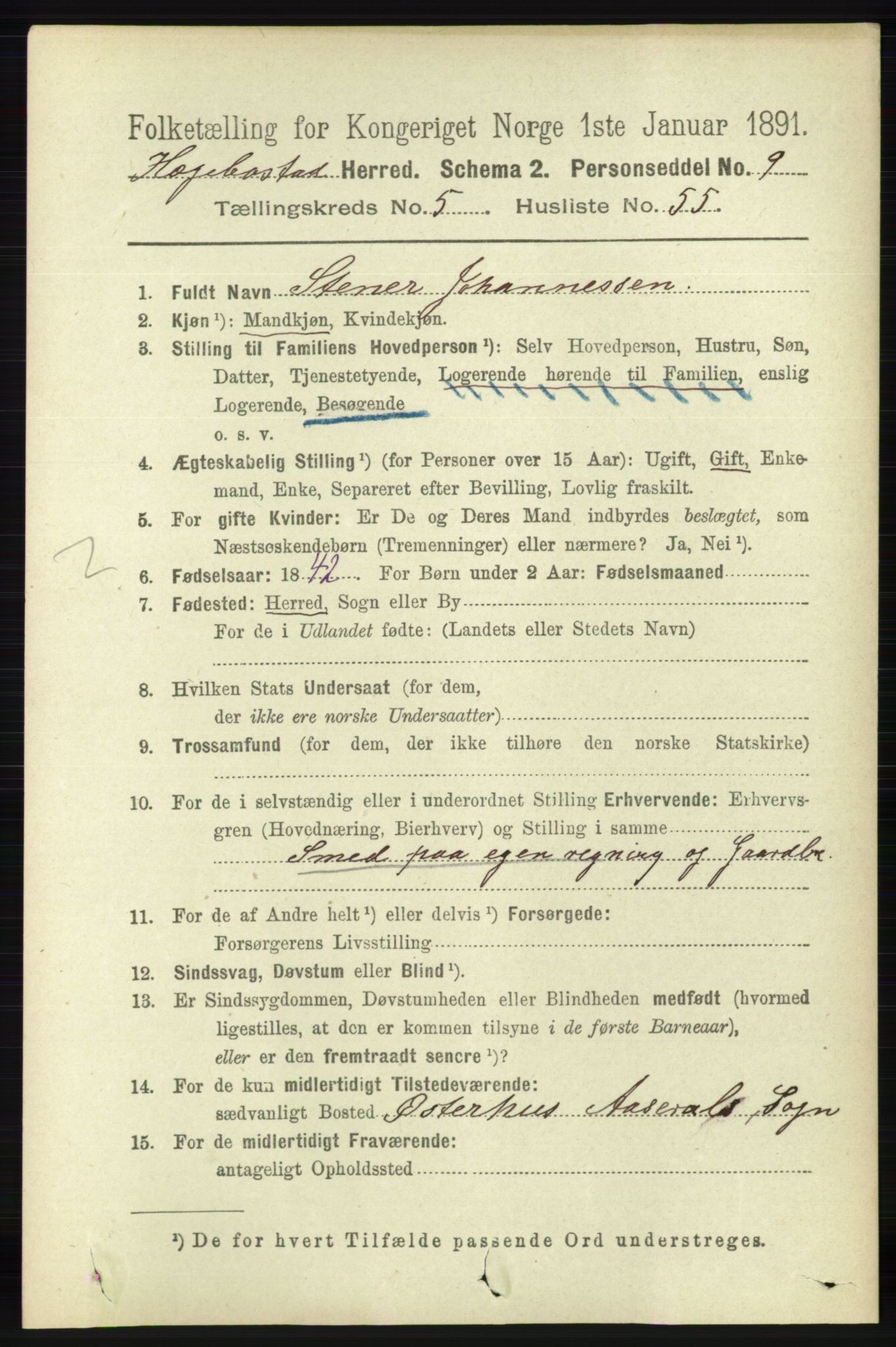 RA, 1891 census for 1034 Hægebostad, 1891, p. 1791