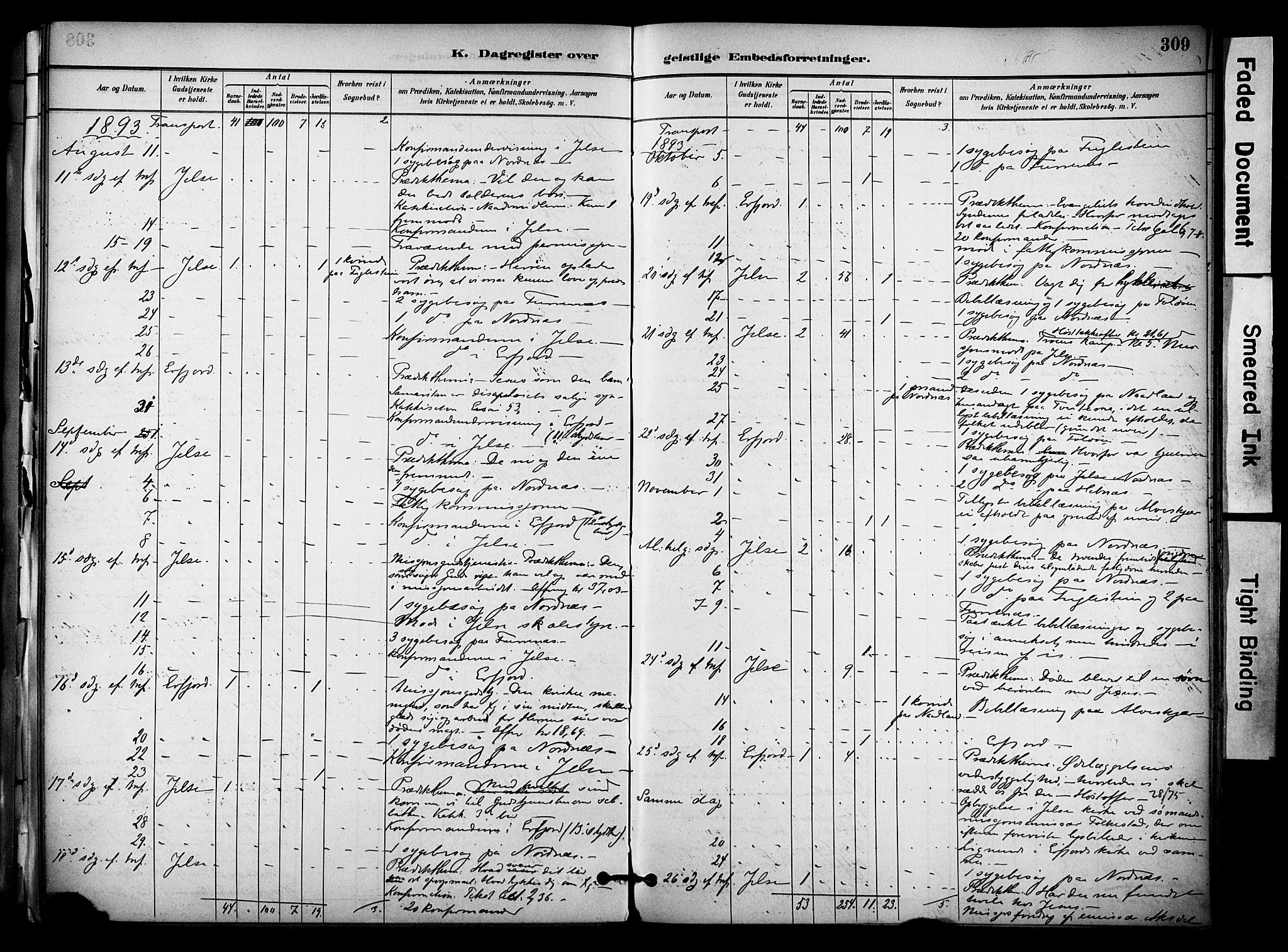 Jelsa sokneprestkontor, AV/SAST-A-101842/01/IV: Parish register (official) no. A 10, 1884-1906, p. 309