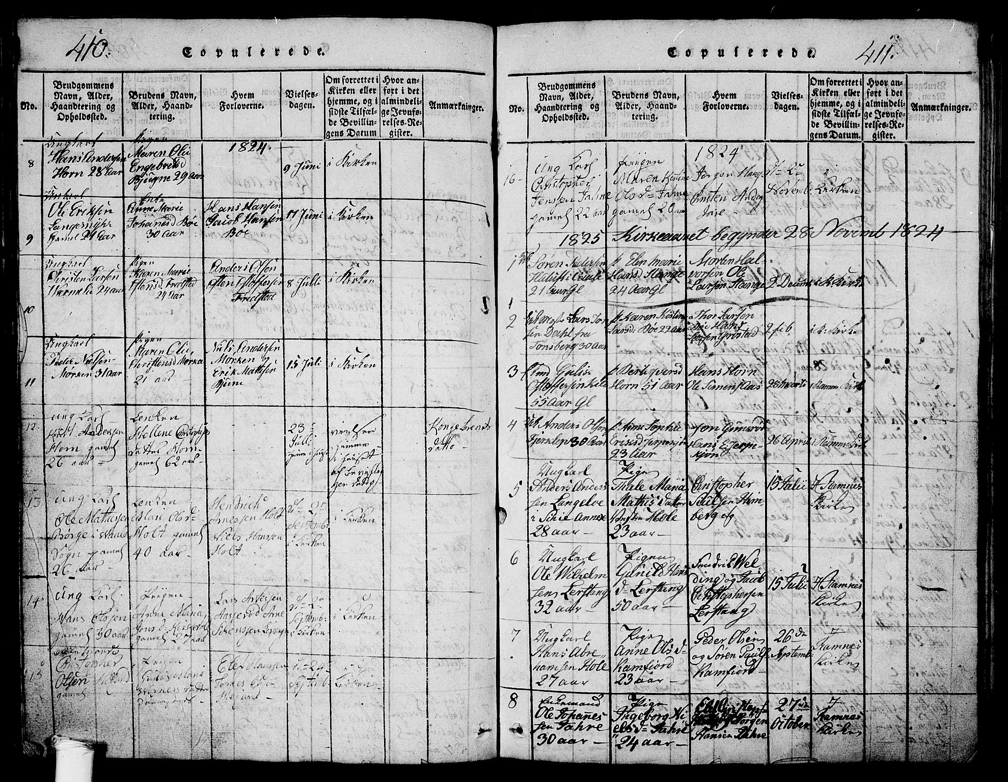 Ramnes kirkebøker, AV/SAKO-A-314/G/Ga/L0001: Parish register (copy) no. I 1, 1813-1847, p. 410-411