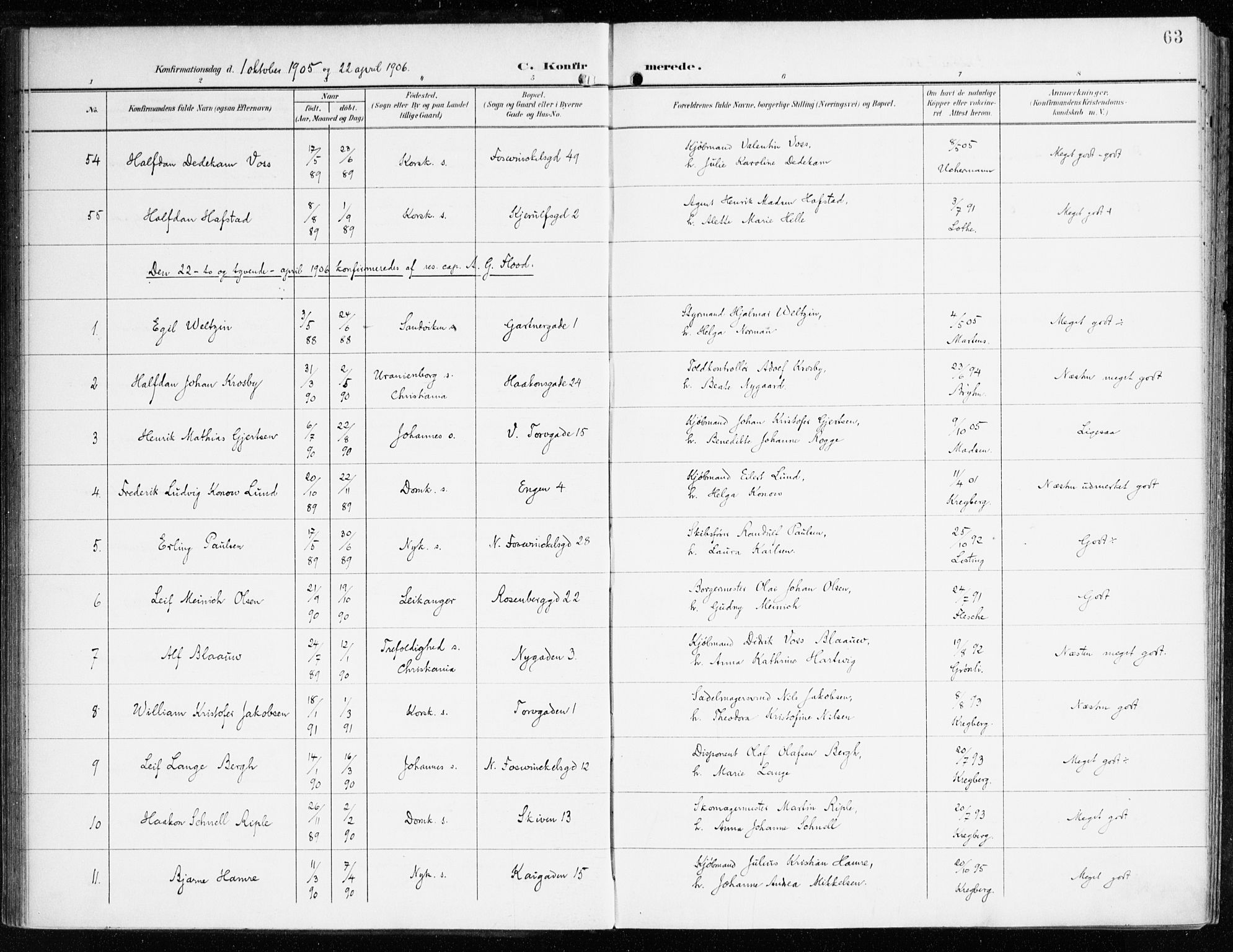 Domkirken sokneprestembete, SAB/A-74801/H/Haa/L0031: Parish register (official) no. C 6, 1898-1915, p. 63