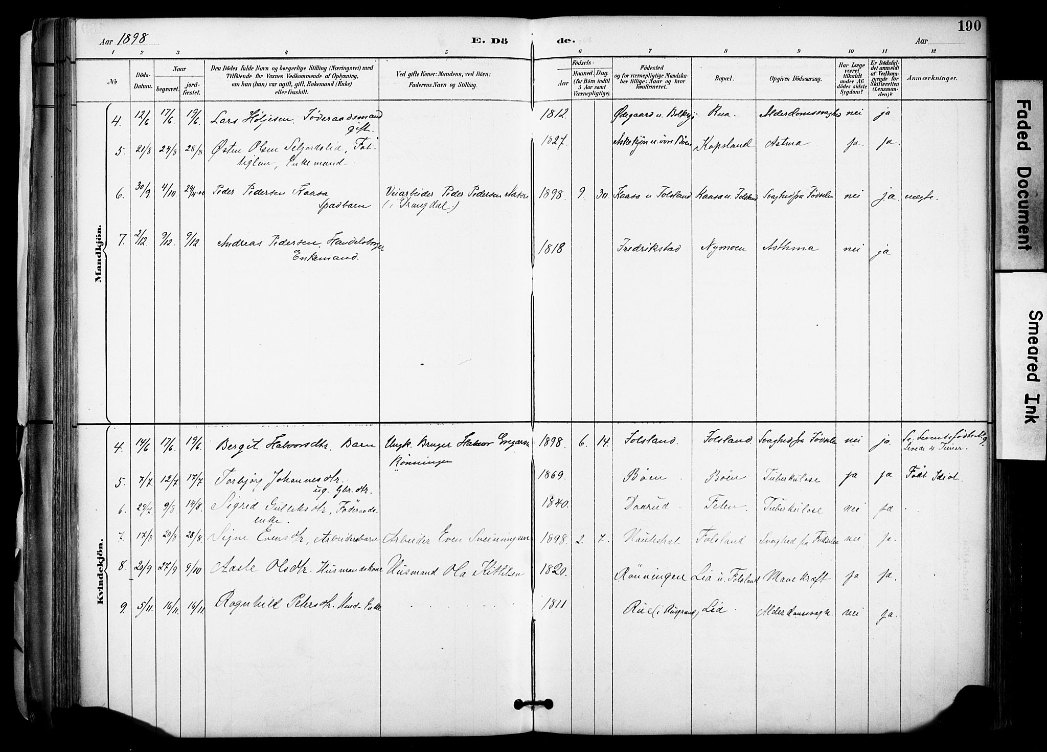 Gransherad kirkebøker, AV/SAKO-A-267/F/Fa/L0005: Parish register (official) no. I 5, 1887-1916, p. 190