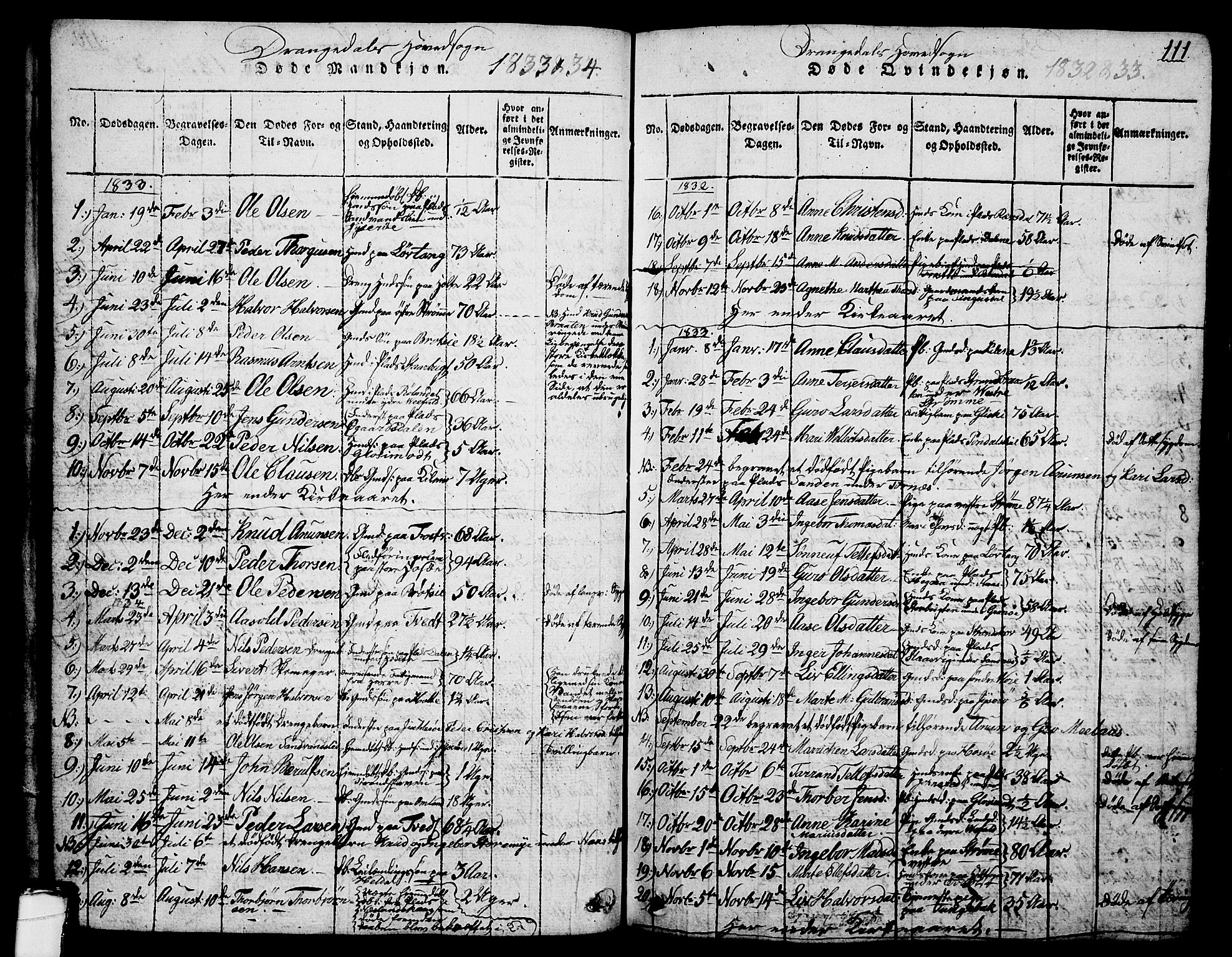 Drangedal kirkebøker, AV/SAKO-A-258/G/Ga/L0001: Parish register (copy) no. I 1 /1, 1814-1856, p. 111