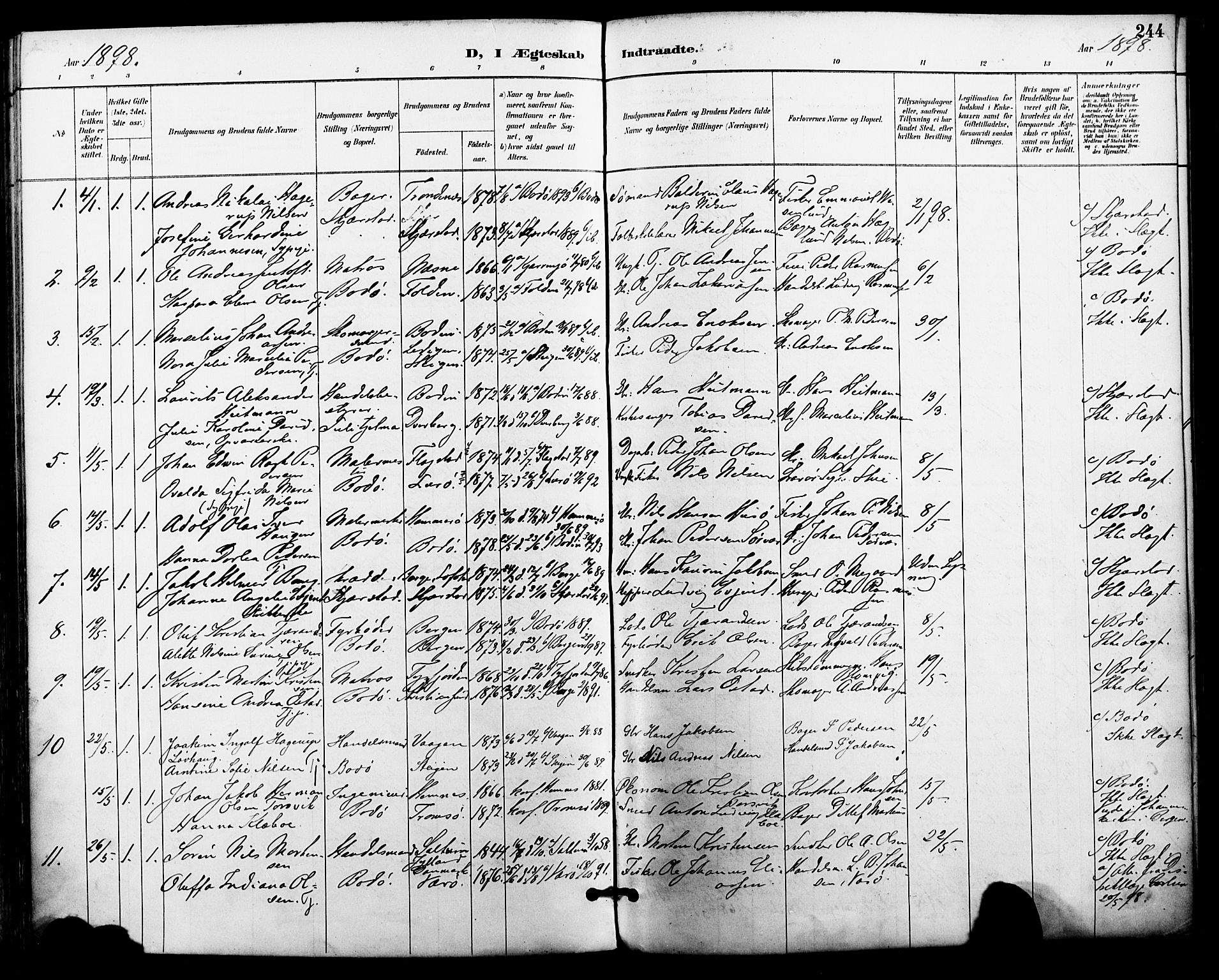 Ministerialprotokoller, klokkerbøker og fødselsregistre - Nordland, SAT/A-1459/801/L0010: Parish register (official) no. 801A10, 1888-1899, p. 244