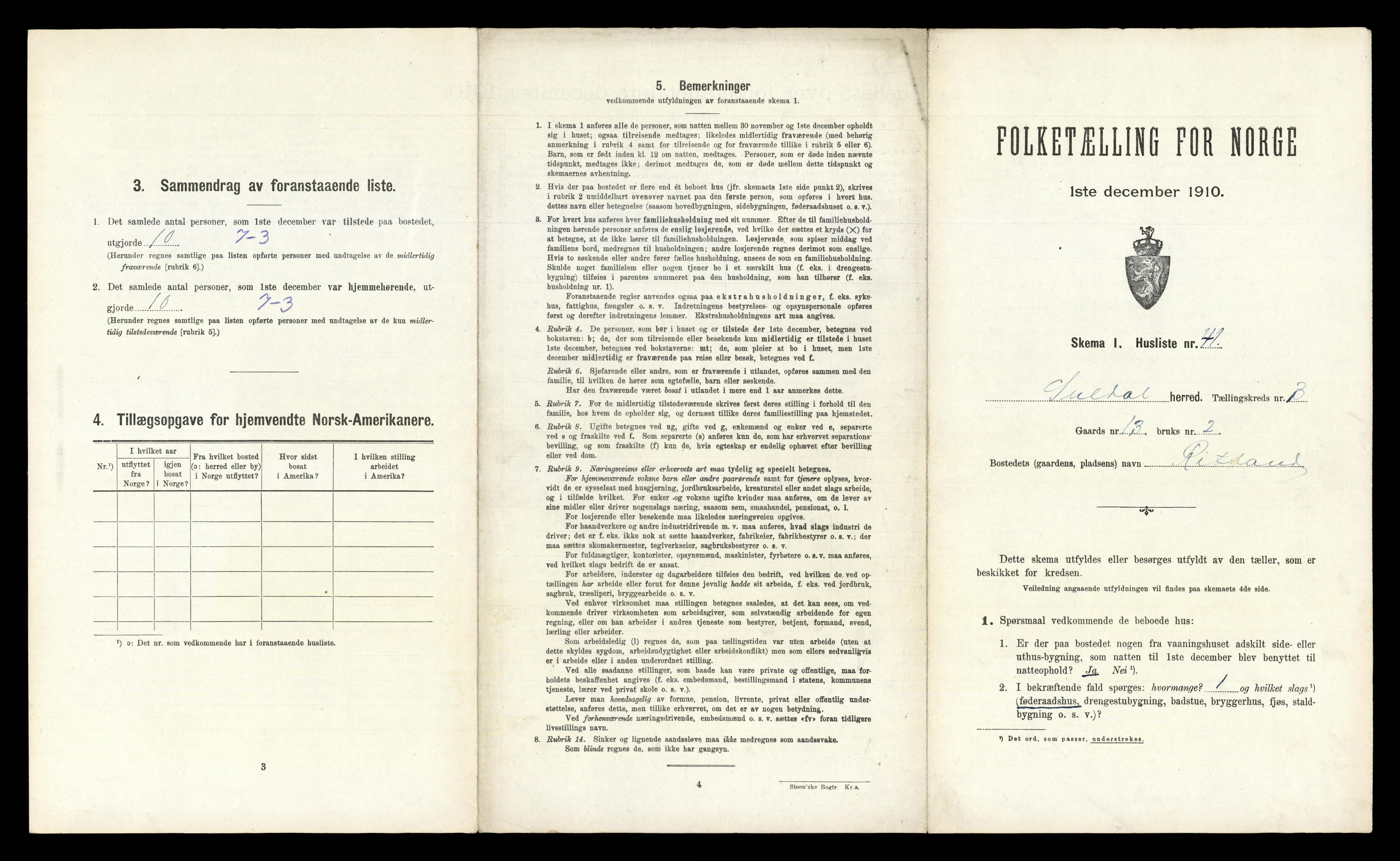 RA, 1910 census for Suldal, 1910, p. 191