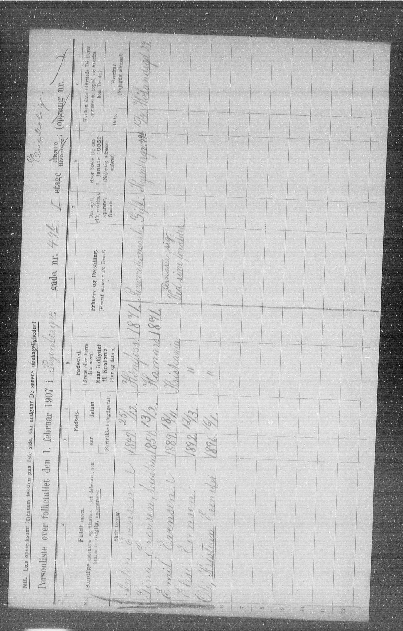 OBA, Municipal Census 1907 for Kristiania, 1907, p. 43847