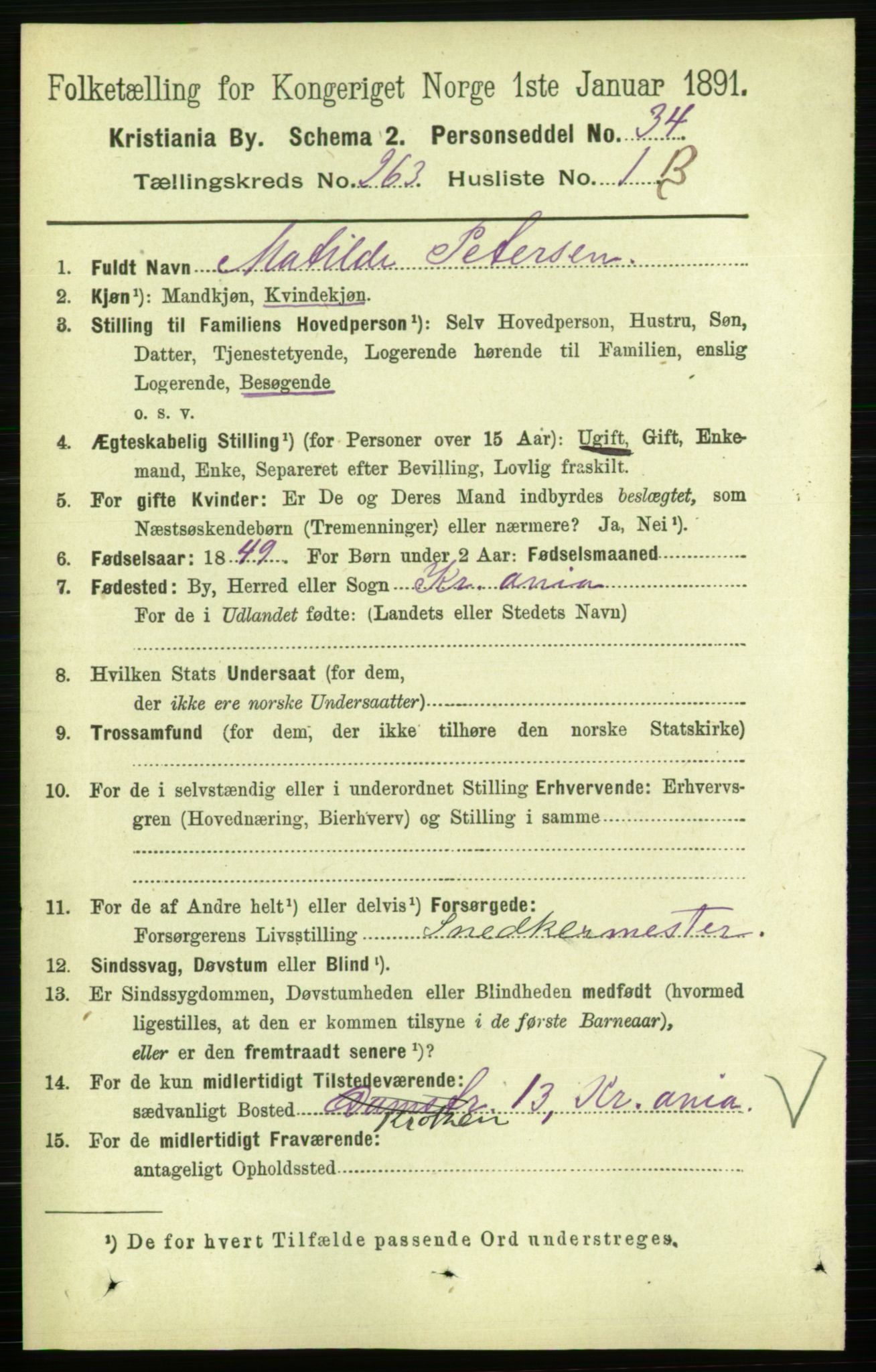 RA, 1891 census for 0301 Kristiania, 1891, p. 159784