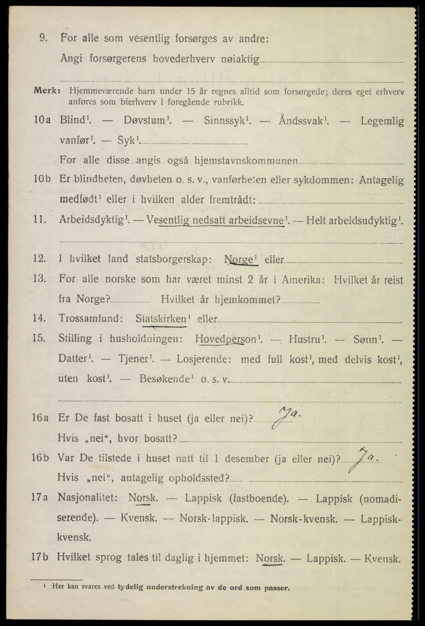 SAT, 1920 census for Tysfjord, 1920, p. 2258