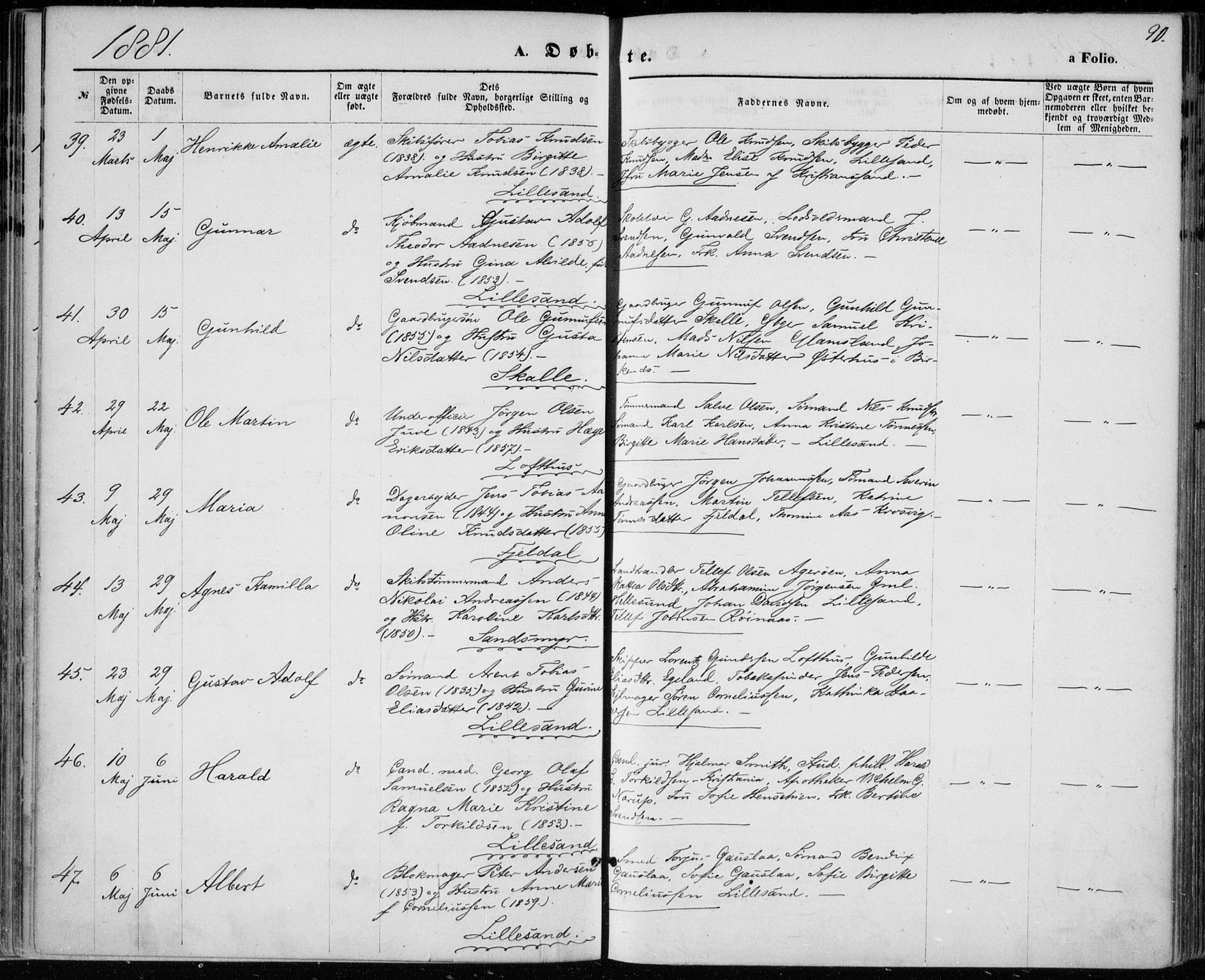 Vestre Moland sokneprestkontor, SAK/1111-0046/F/Fa/Fab/L0008: Parish register (official) no. A 8, 1873-1883, p. 90