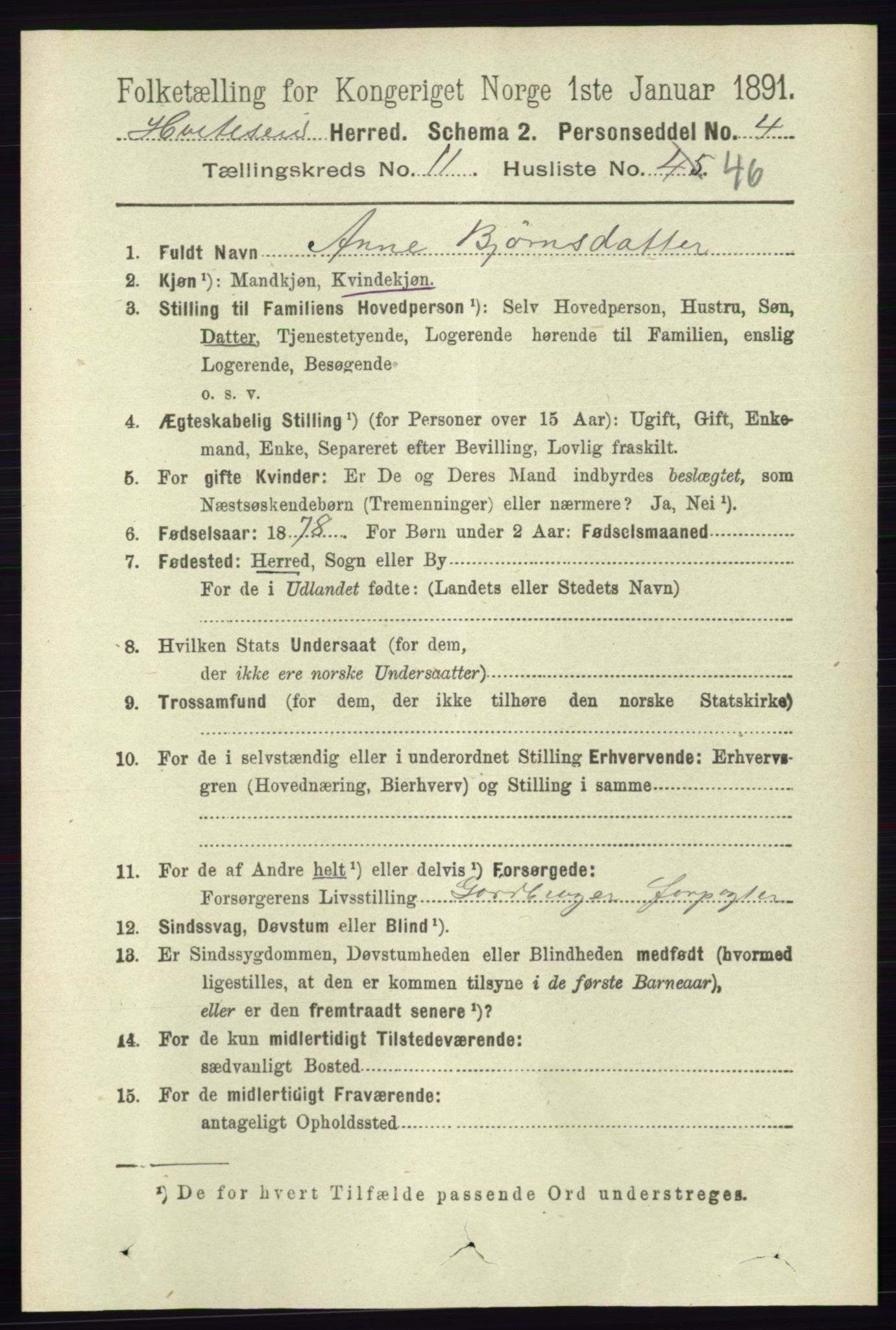 RA, 1891 census for 0829 Kviteseid, 1891, p. 2799