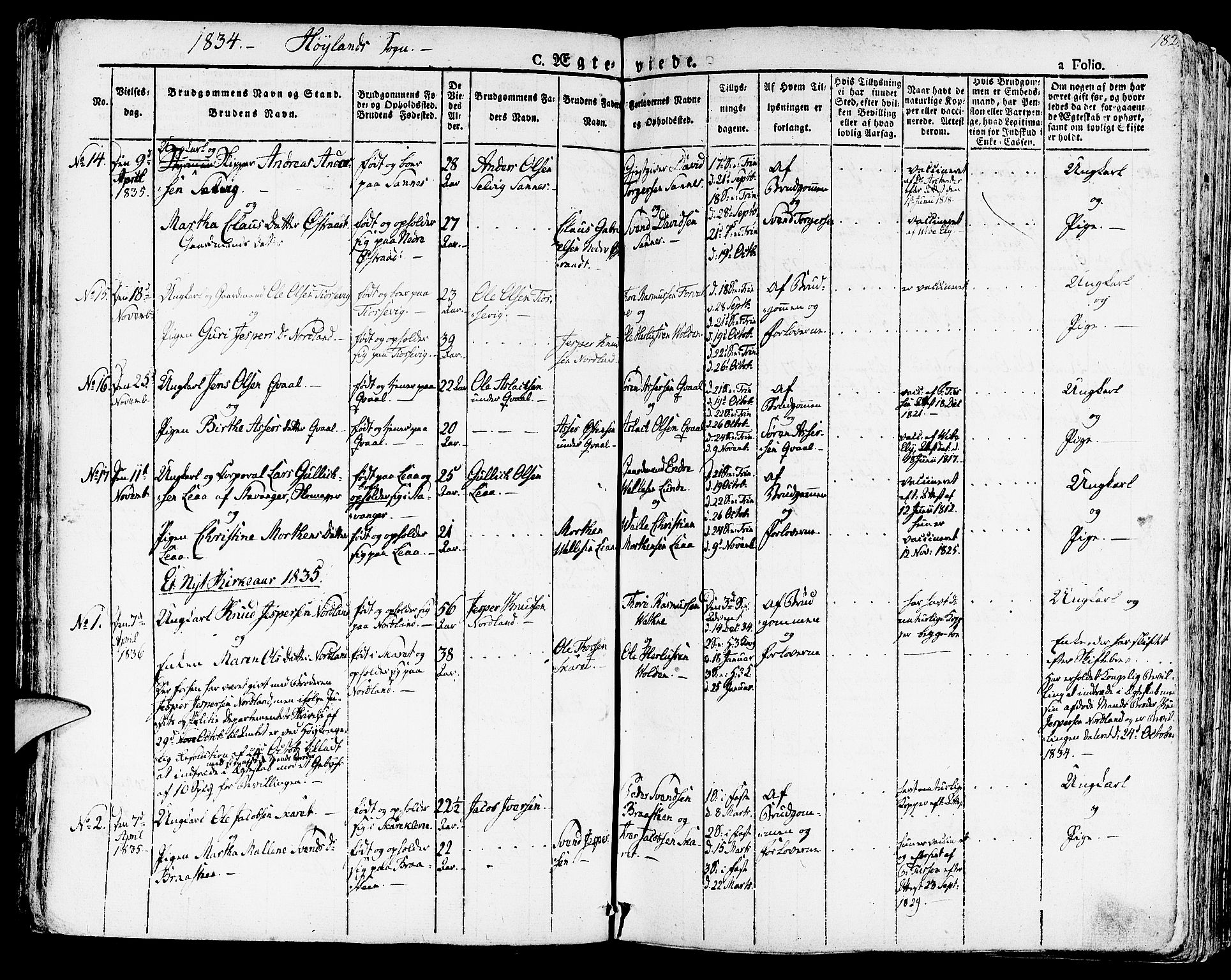 Høyland sokneprestkontor, AV/SAST-A-101799/001/30BA/L0007: Parish register (official) no. A 7 /1, 1825-1841, p. 182