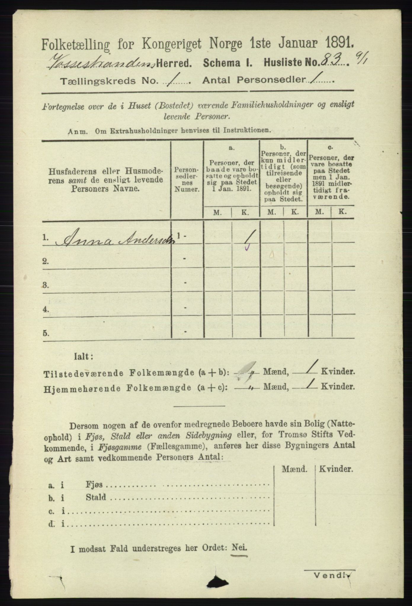 RA, 1891 census for 1236 Vossestrand, 1891, p. 102