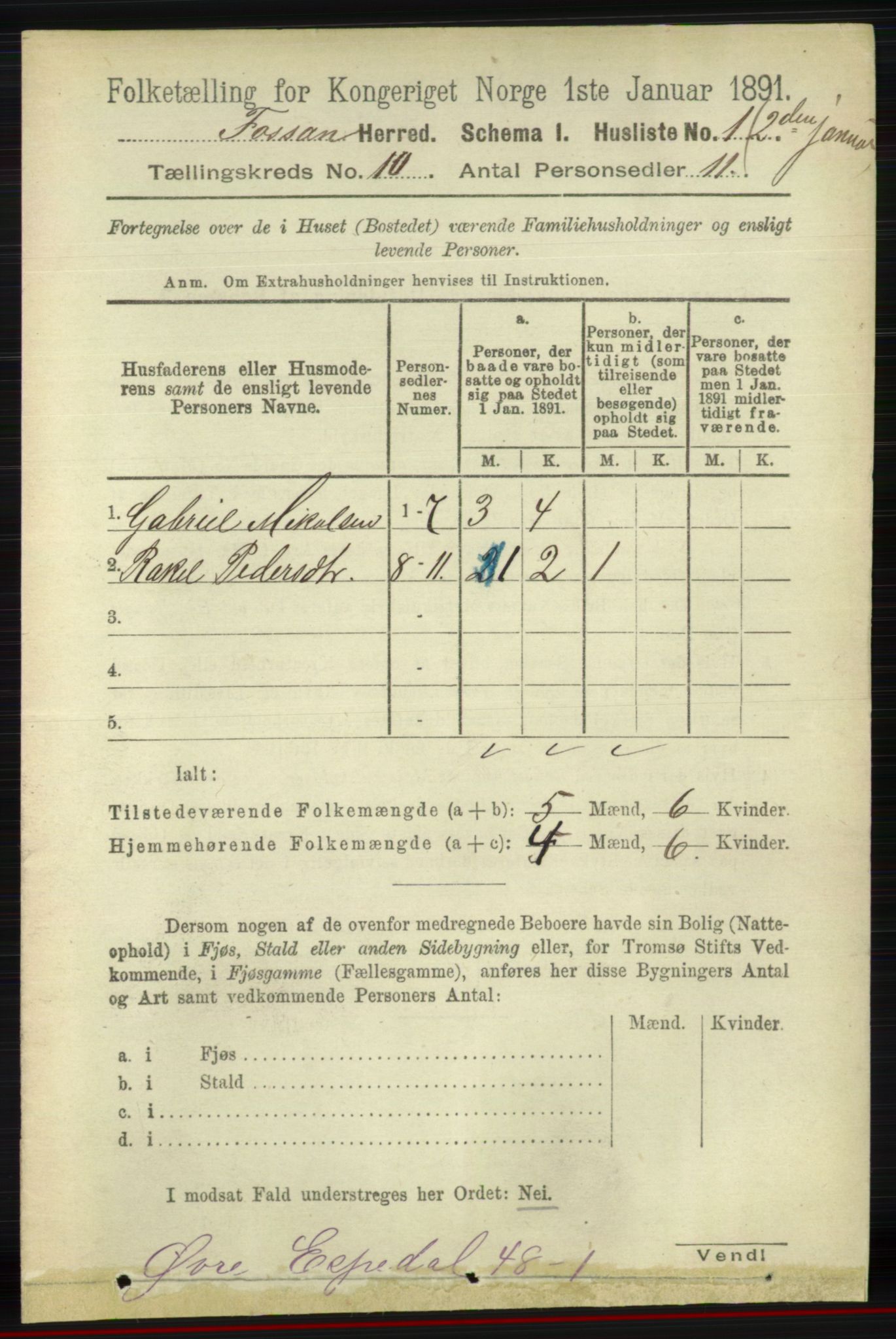 RA, 1891 census for 1129 Forsand, 1891, p. 1646